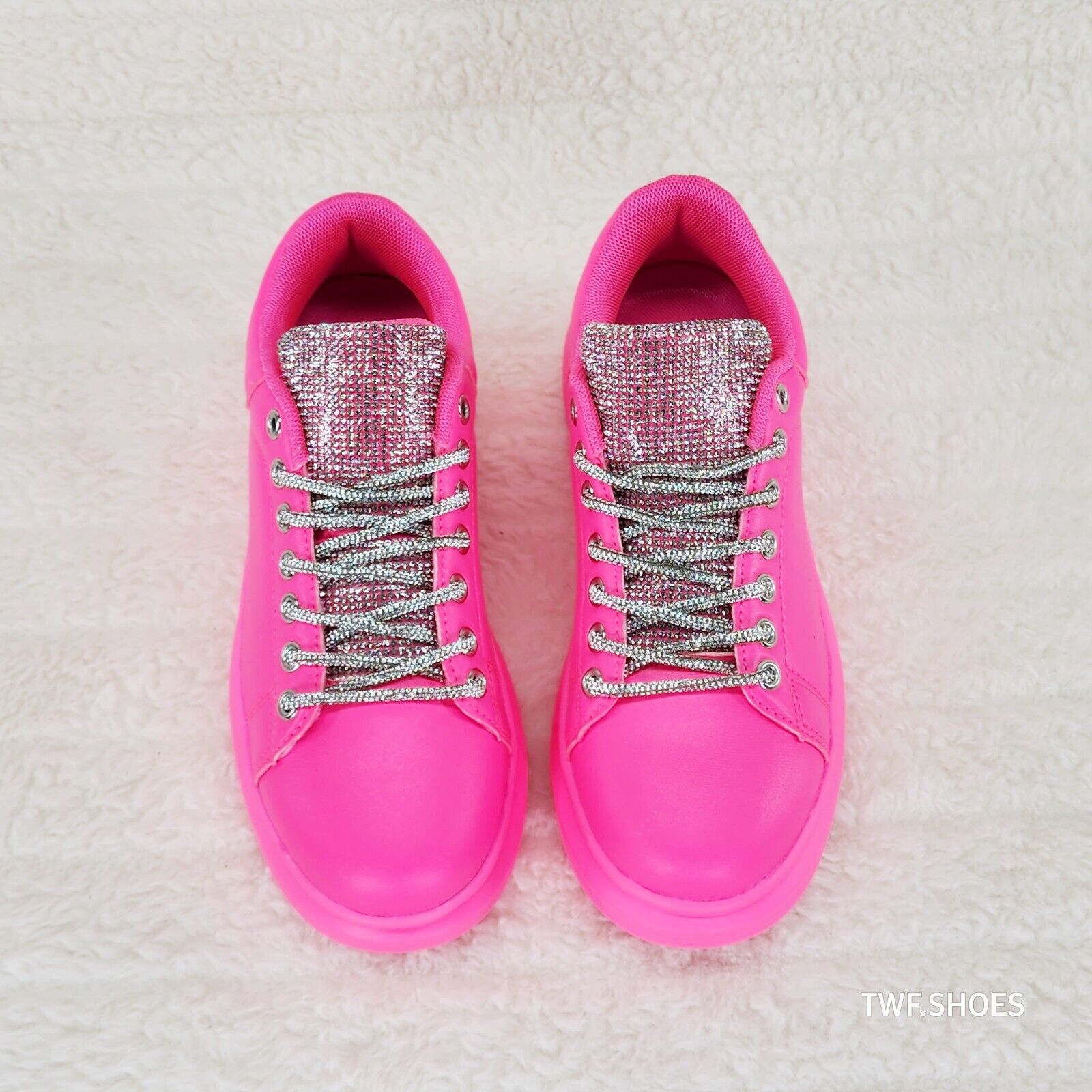 Comfy Cush 4 Bright Neon Hot Pink Rhinestone Fashion Sneakers Tennis Shoes - Totally Wicked Footwear