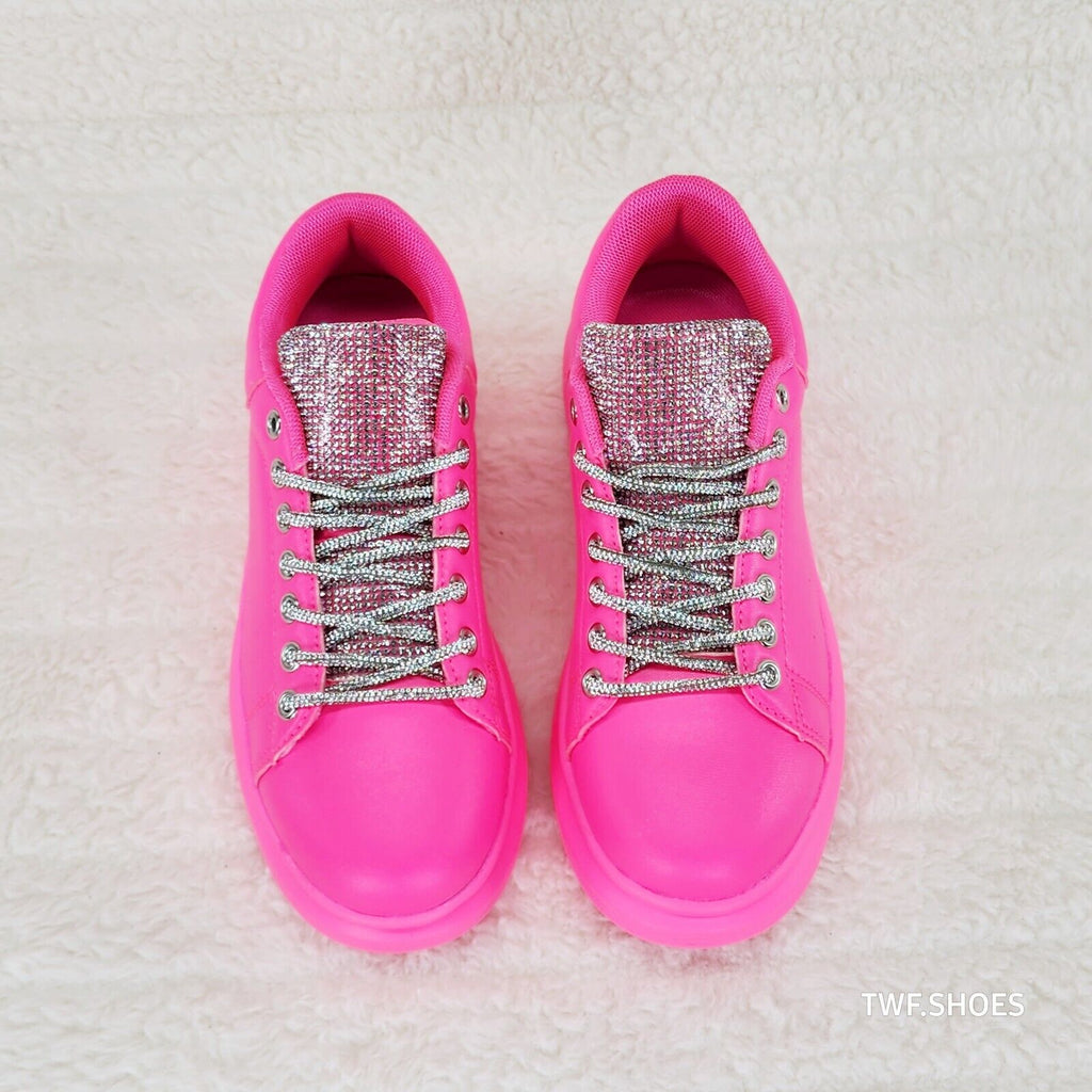 Comfy Cush 4 Bright Neon Hot Pink Rhinestone Fashion Sneakers Tennis Shoes - Totally Wicked Footwear