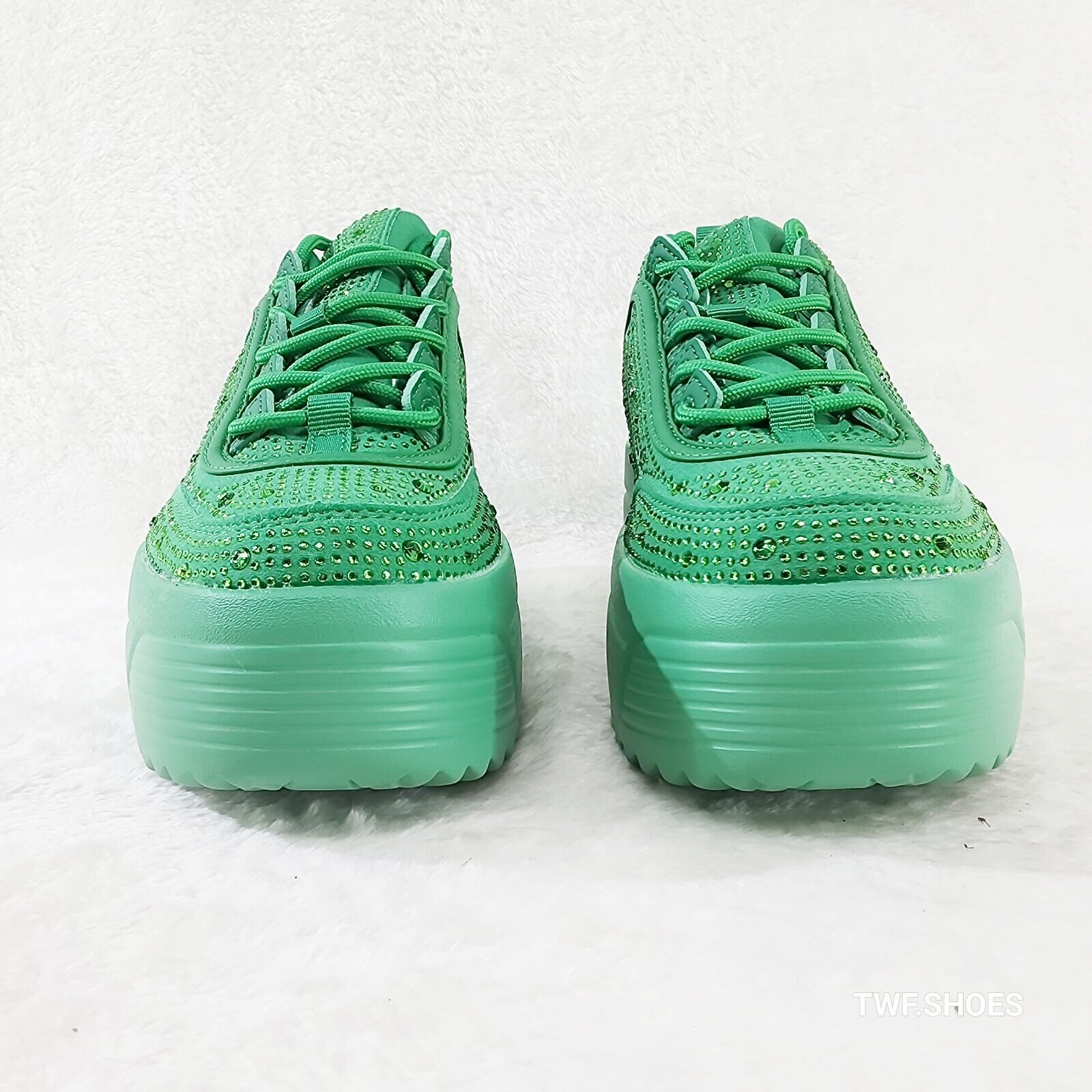Cush Baby 2 Kelly Green Rhinestone Platform Sneakers - Totally Wicked Footwear
