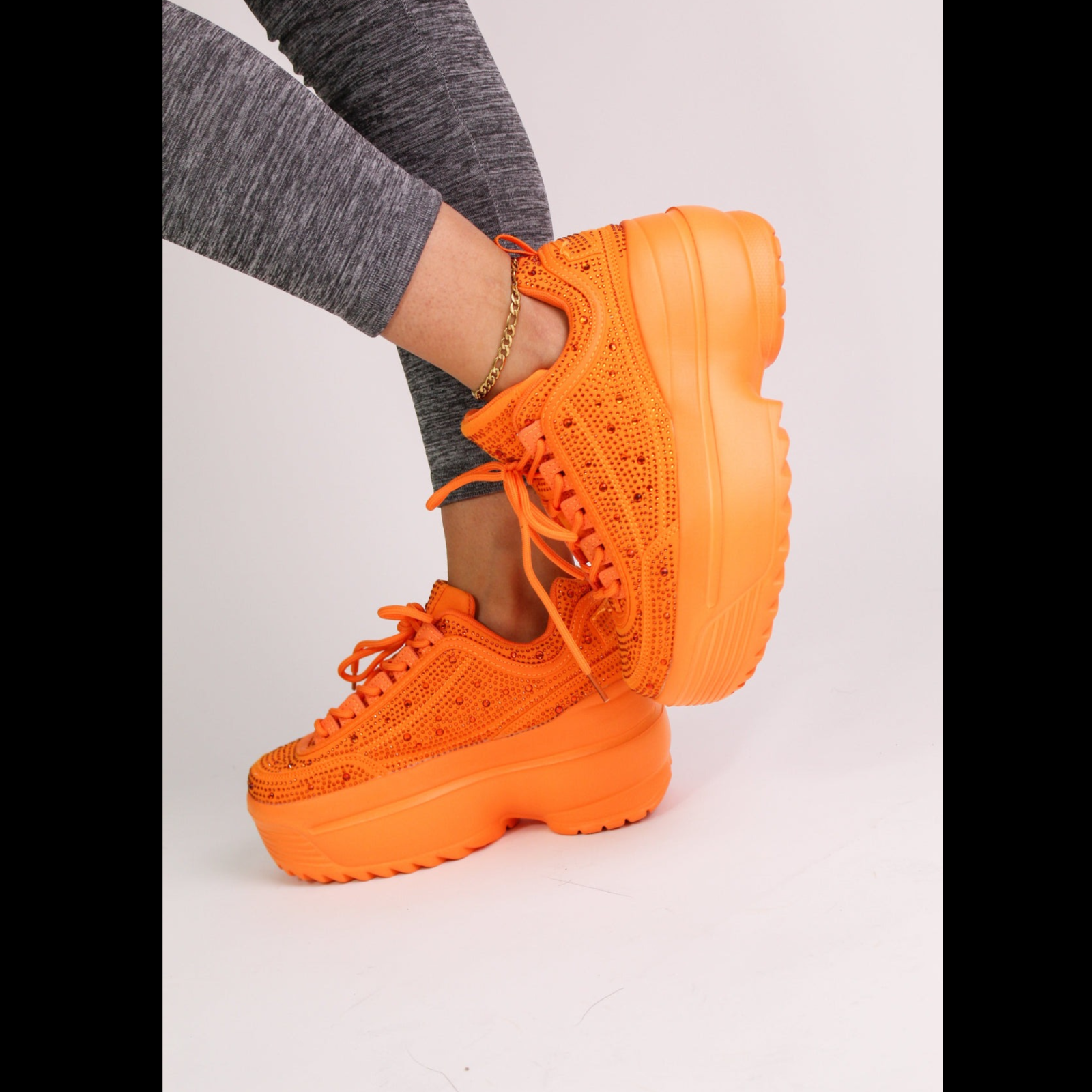 Cush Baby 2 Orange Rhinestone Platform Sneakers - Totally Wicked Footwear
