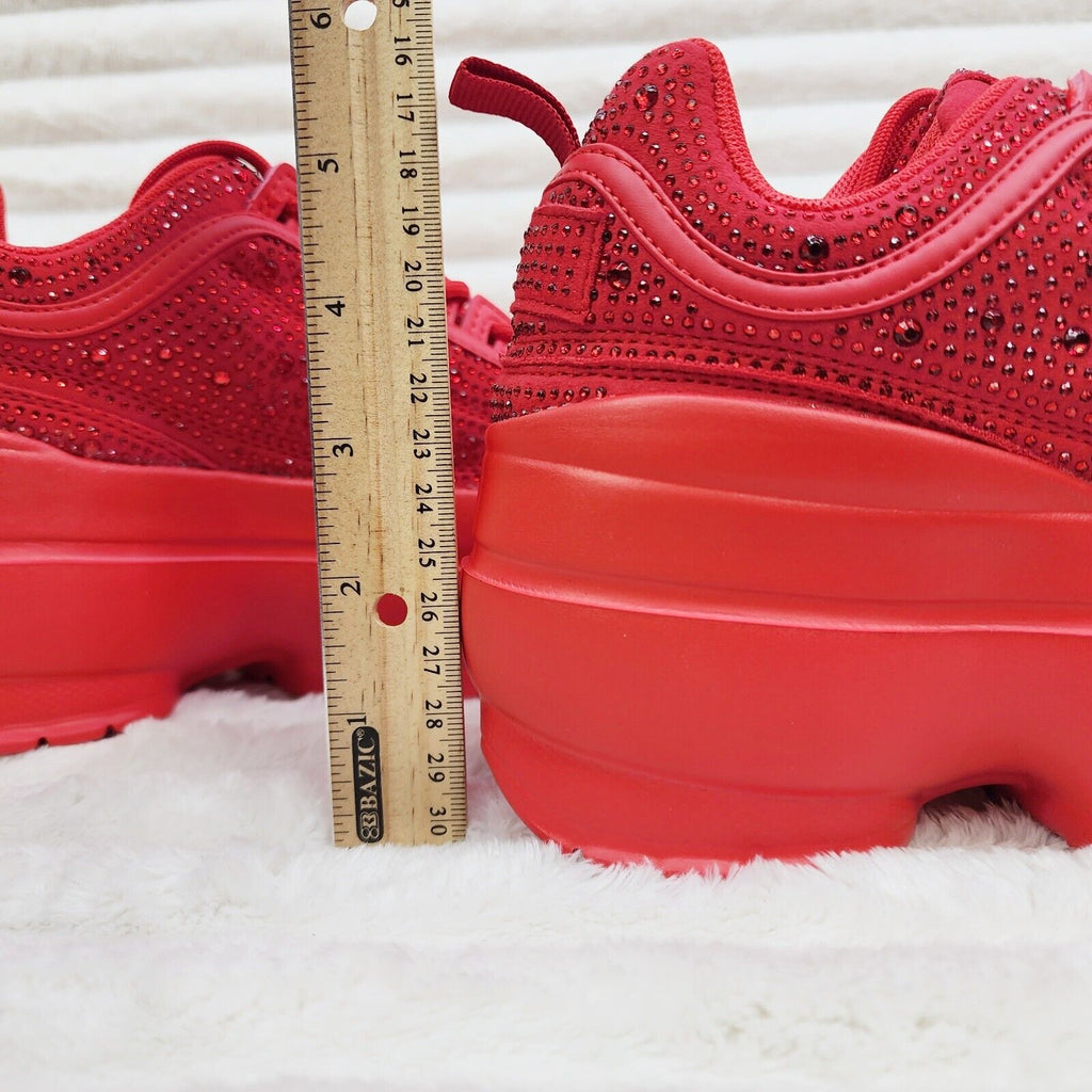Cush Baby 2 Ruby Red Rhinestone Platform Sneakers - Tennis shoes - Totally Wicked Footwear