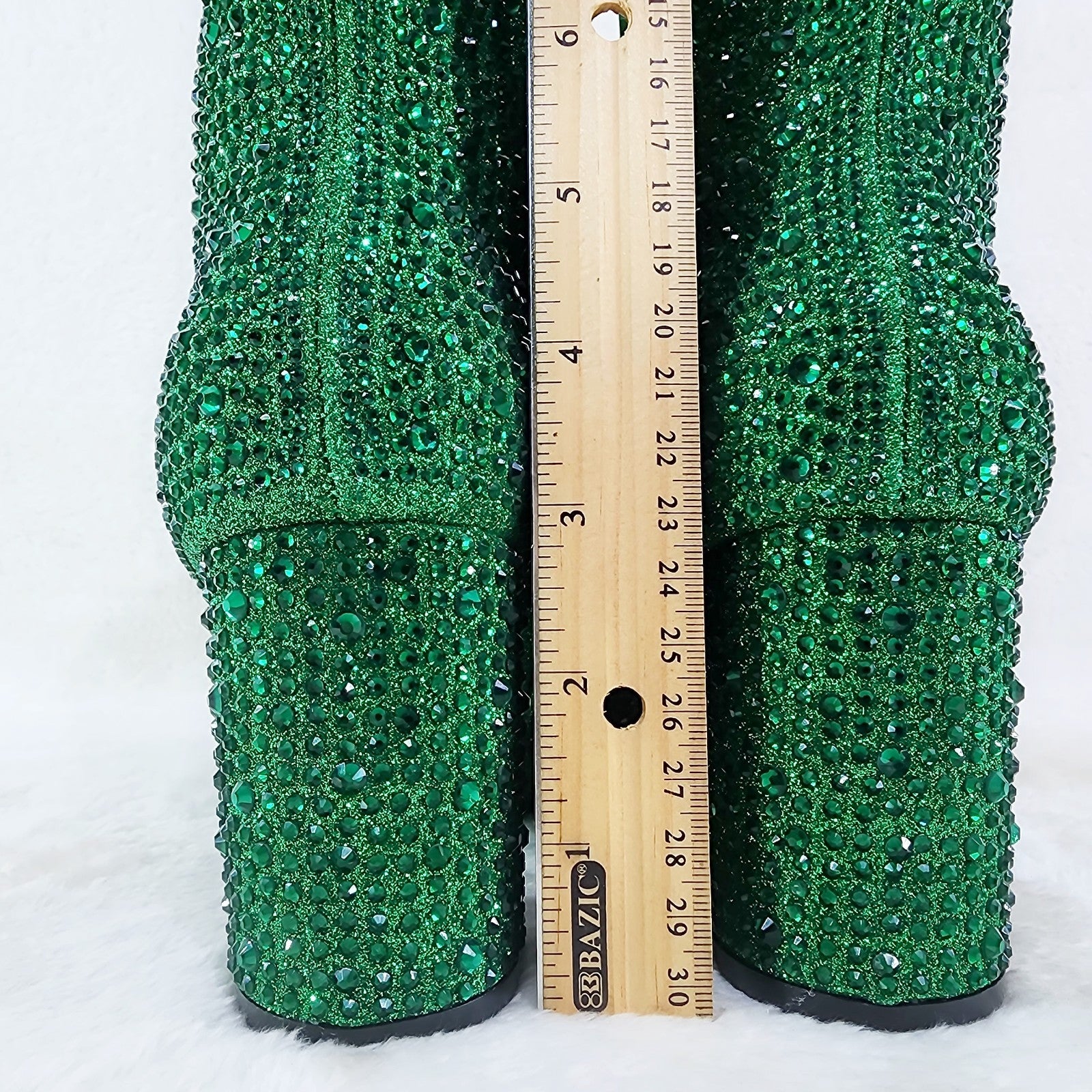 Crystel Emerald Green Rhinestone Block Heel Ankle Boots