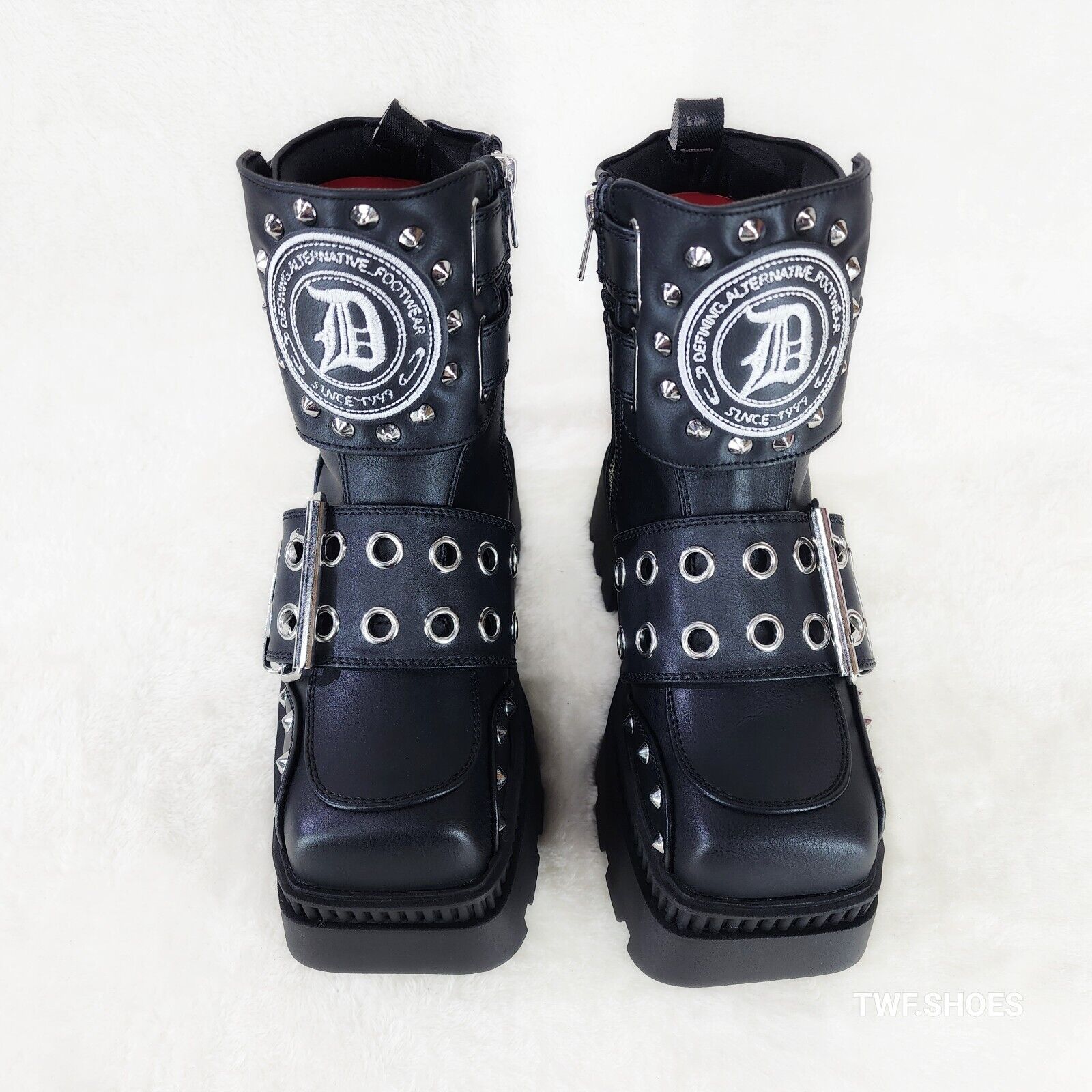 Wicked Wrath 58 Square Toe Goth Lace Up Big Buckle Strap Ankle Boots - Totally Wicked Footwear