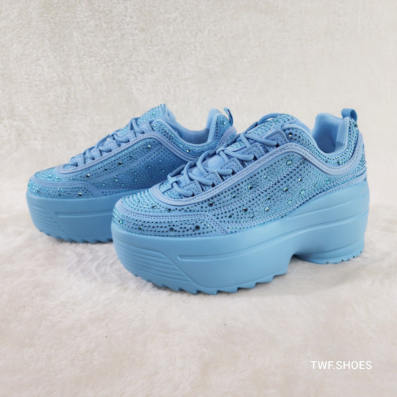 Cush Baby 2 Light Blue Rhinestone Platform Sneakers - Totally Wicked Footwear