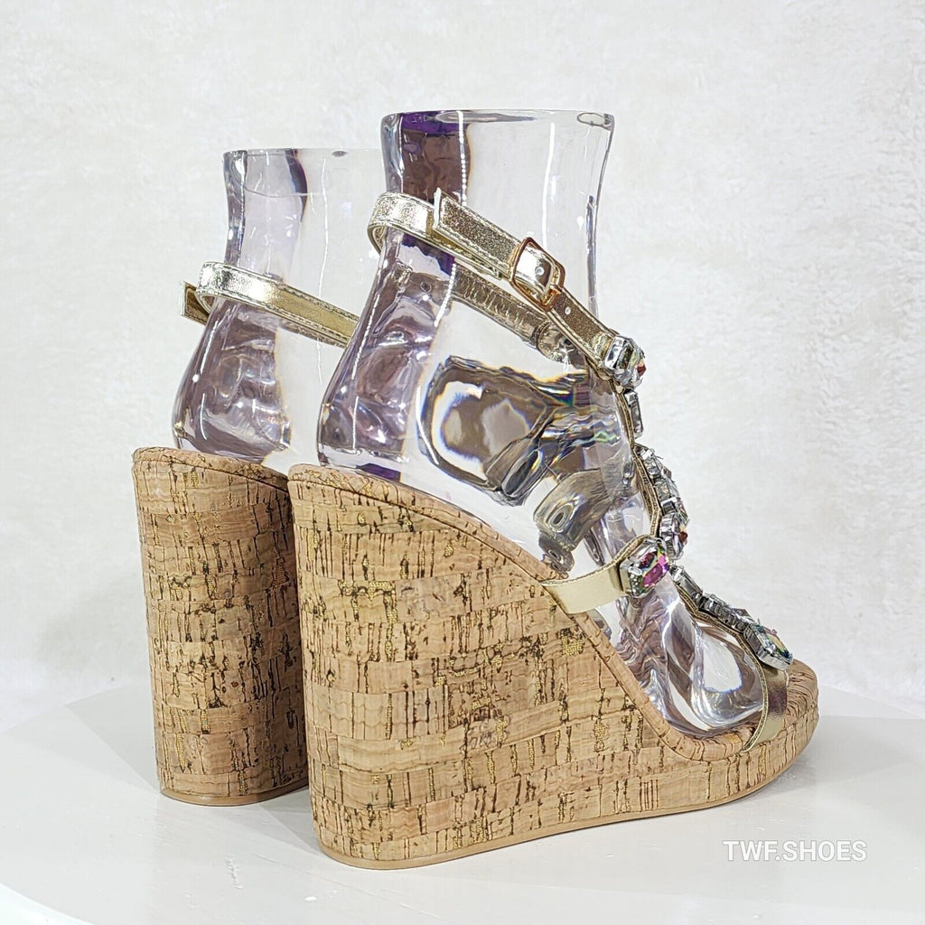 Summer Time Colorful Jeweled Cork Wedge High Heel Sandals