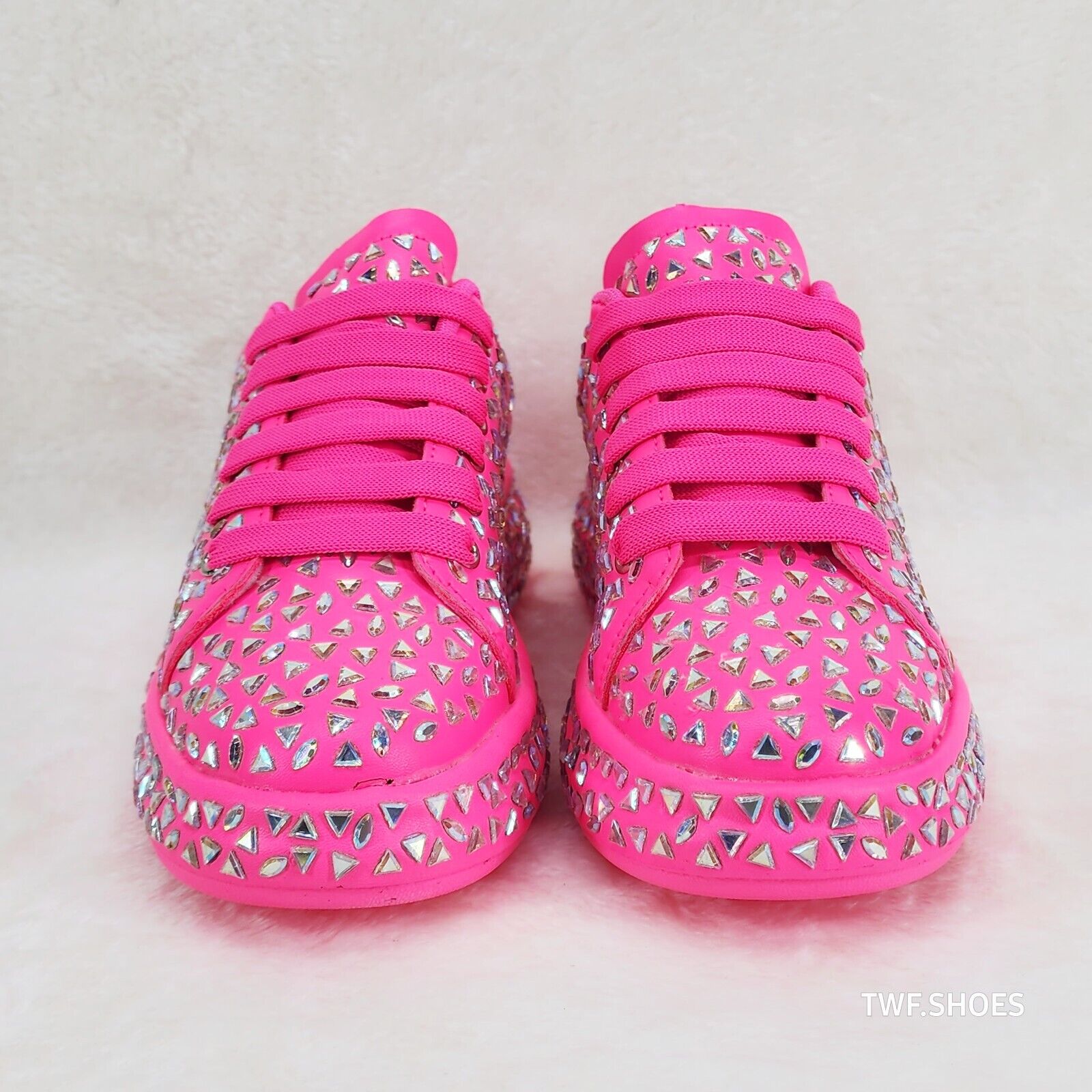 Geo Dazzle Cush Iridescent Stone Hot Pink Platform Sneakers Tennis Shoes - Totally Wicked Footwear