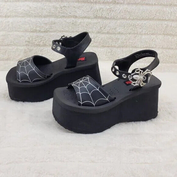 Funn Platform Goth Spider Web Sandals Ankle Strap Wedge Shoes Matte In House - Totally Wicked Footwear