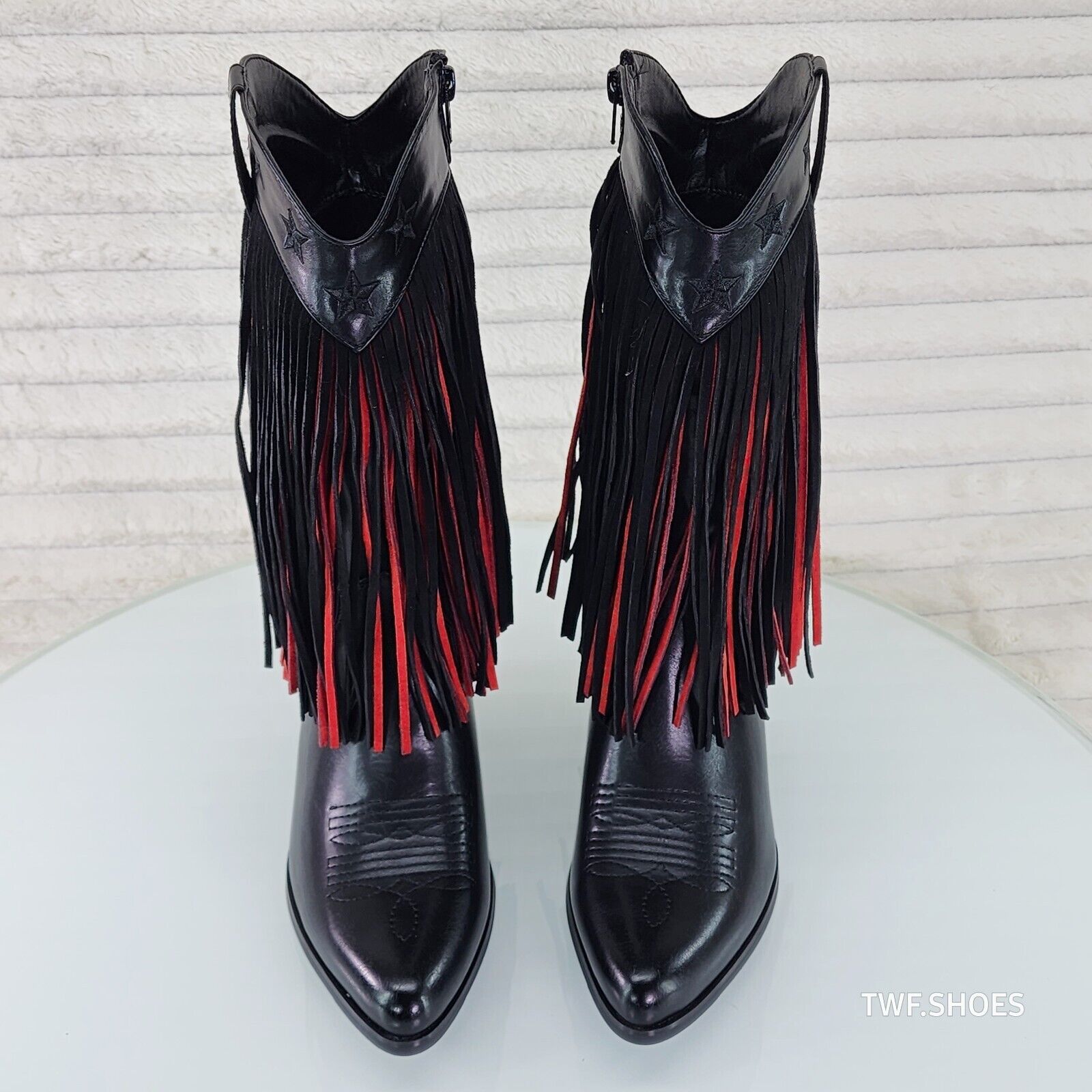 Country Swing Black and Red Fringe Western Cowgirl Boots Tuck Zipper - Totally Wicked Footwear
