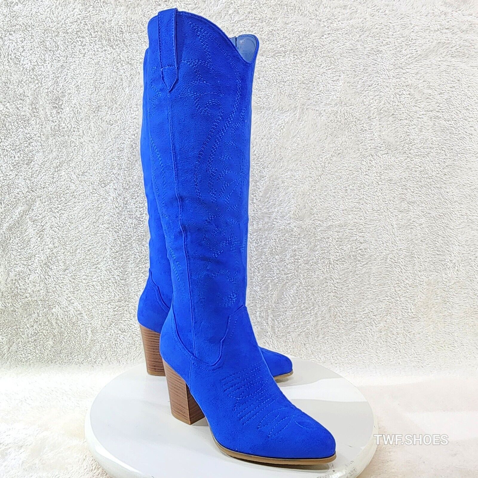 Wild Ryder Bright Deep Blue Faux Suede Country Western Cowgirl Boots - Totally Wicked Footwear