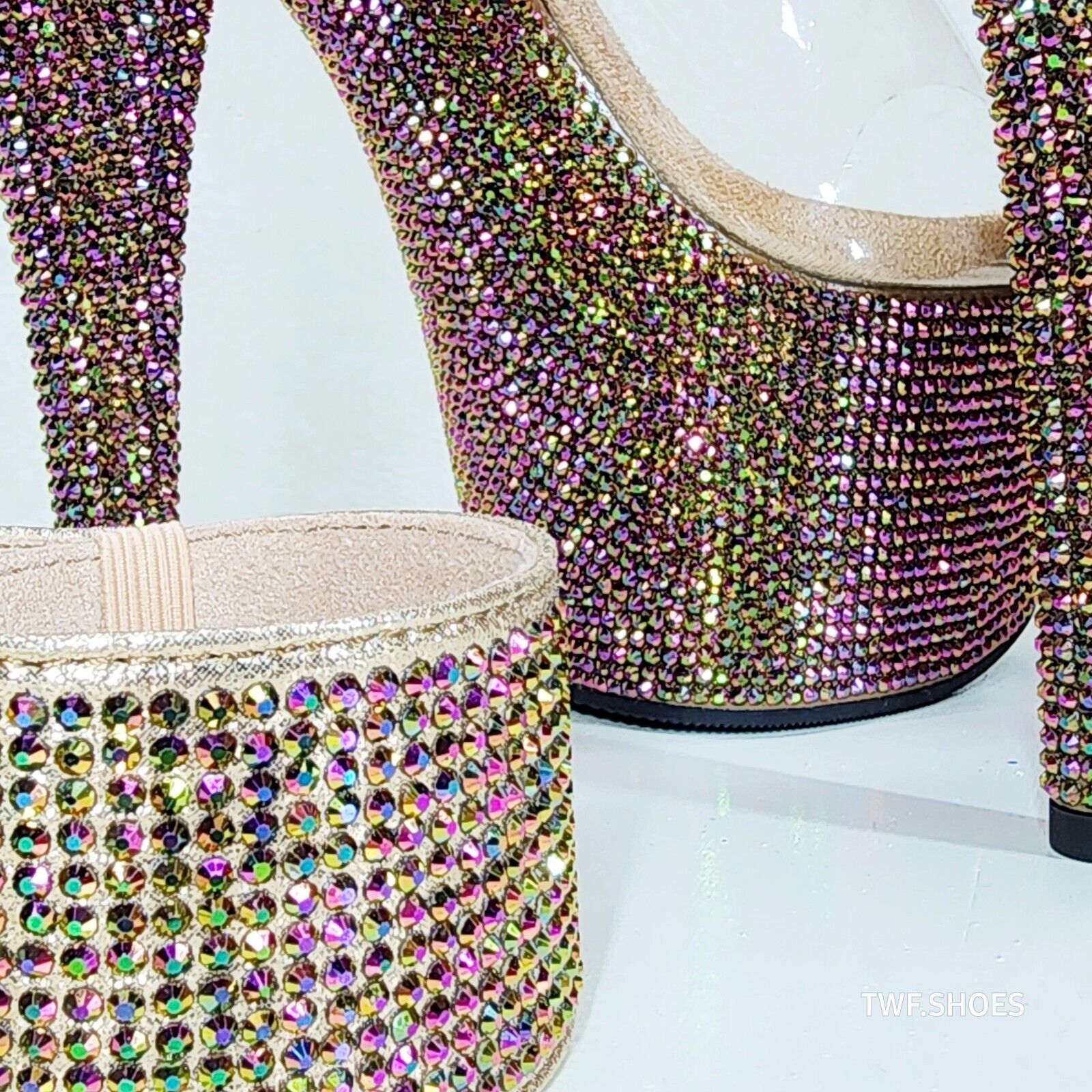 Bejeweled 712RS Bronze Purple Rhinestone Platform 7" Stiletto High Heel Shoes - Totally Wicked Footwear