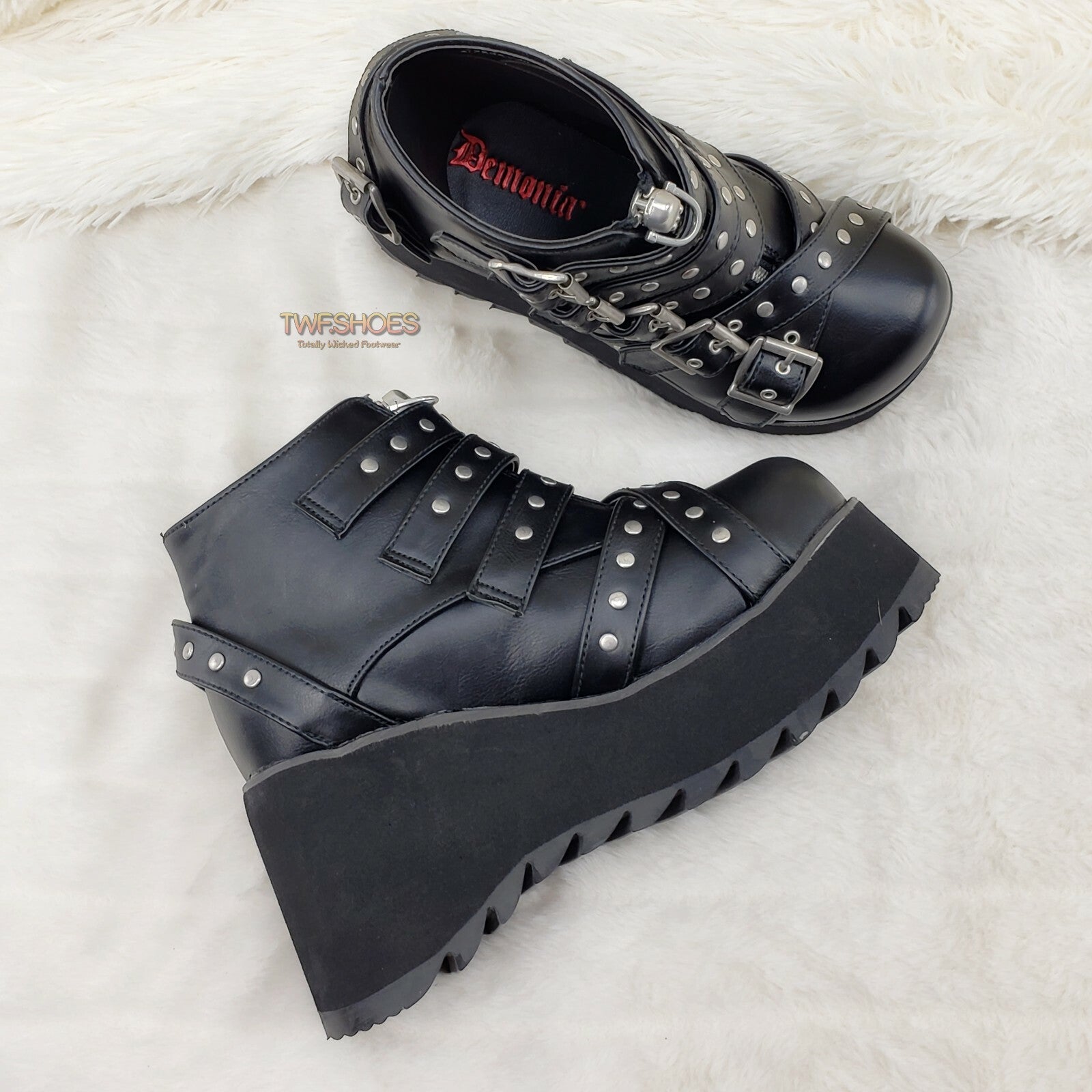 DEMONIA Scene 30 Black Platform Goth Punk Ankle Boots NY
