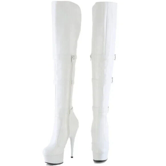 Delight 3018 White Vegan Leather OTK Over the Knee Platform Thigh Boots - Totally Wicked Footwear