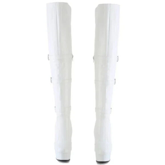 Delight 3018 White Vegan Leather OTK Over the Knee Platform Thigh Boots - Totally Wicked Footwear