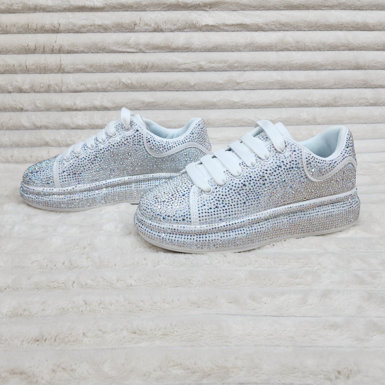 Dazzle Cush White Rhinestone Platform Sneakers Tennis Shoes