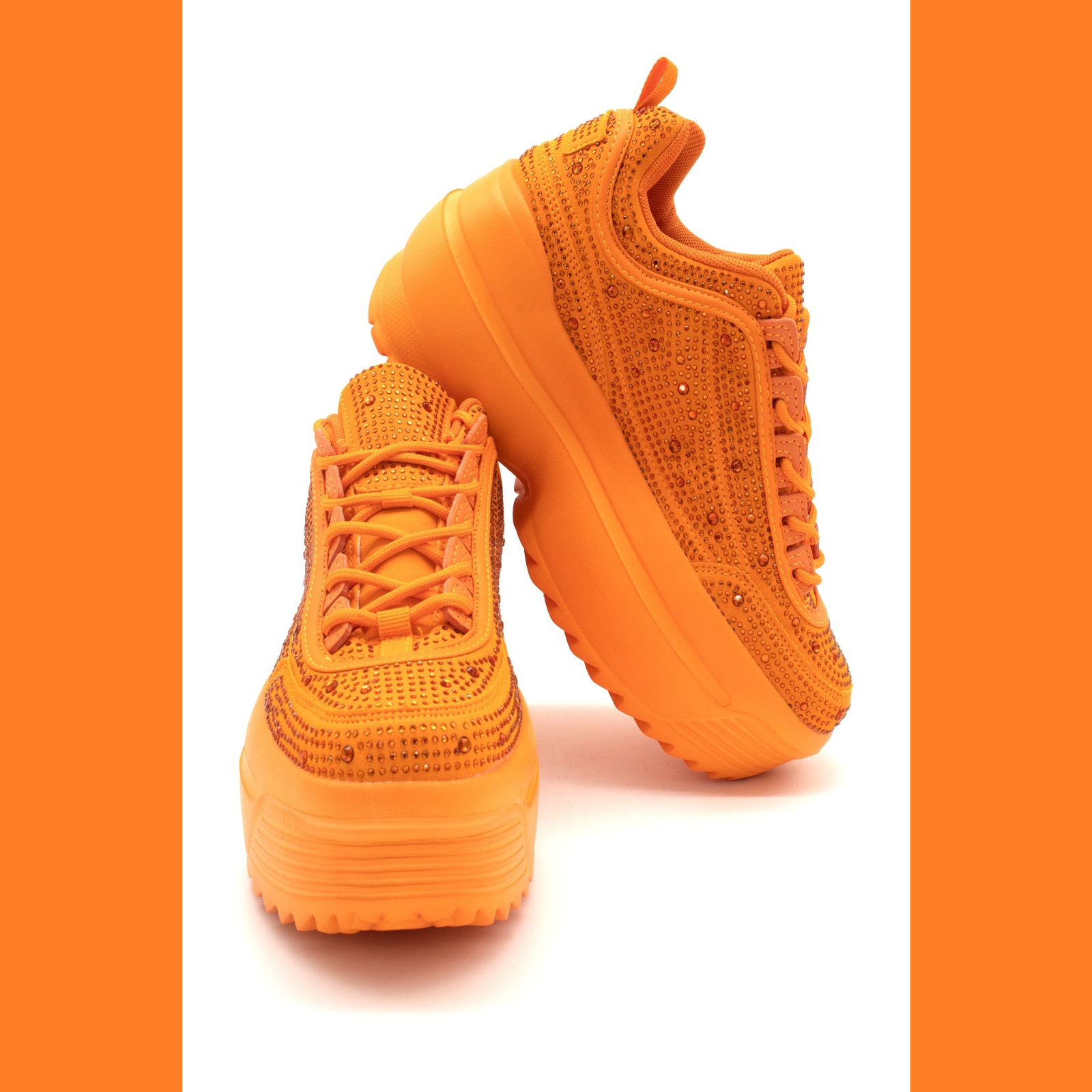 Cush Baby 2 Orange Rhinestone Platform Sneakers - Totally Wicked Footwear