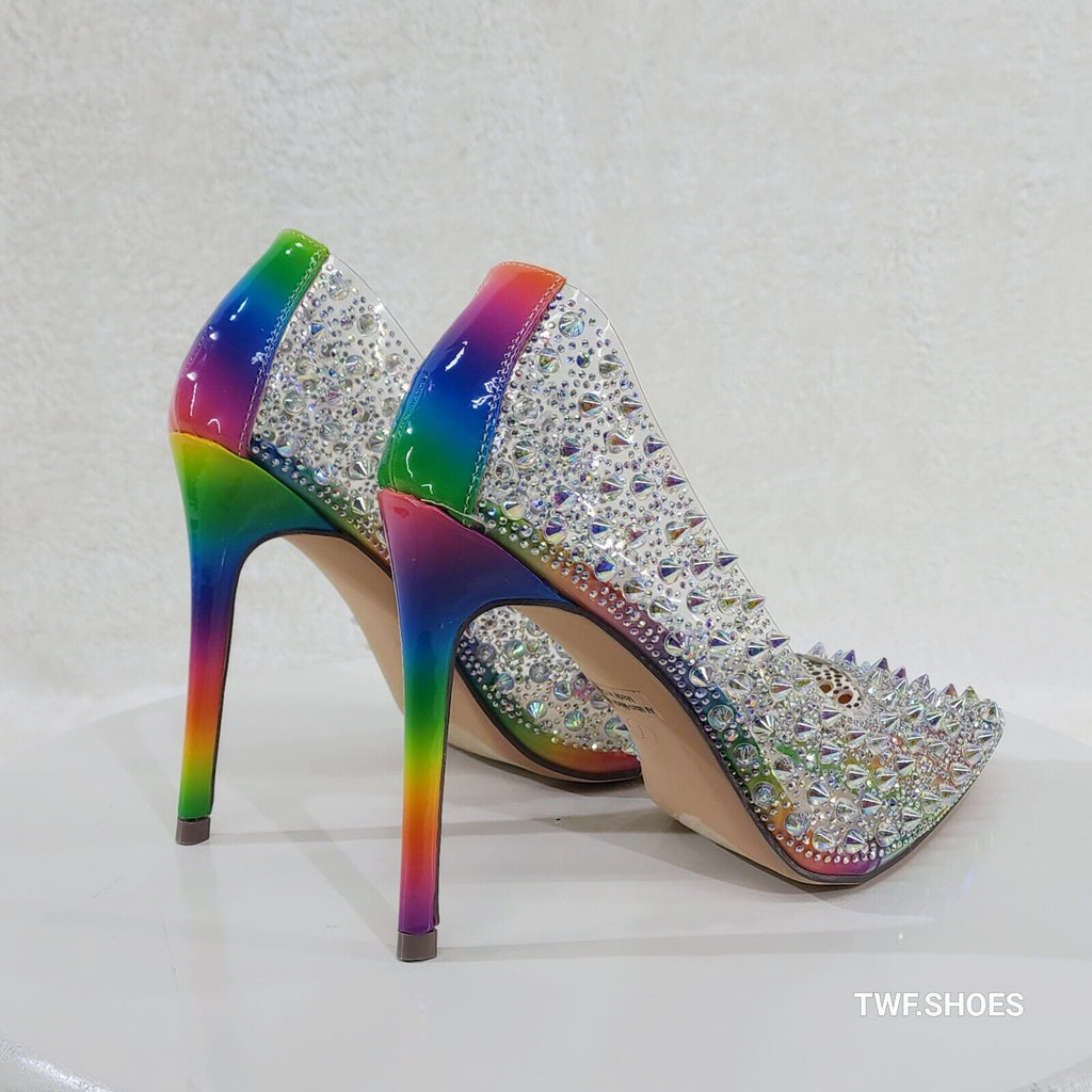 Spicy Stiletto PVC Clear Pumps Rainbow Studs & Rhinestone Pumps Stiletto Heels - Totally Wicked Footwear