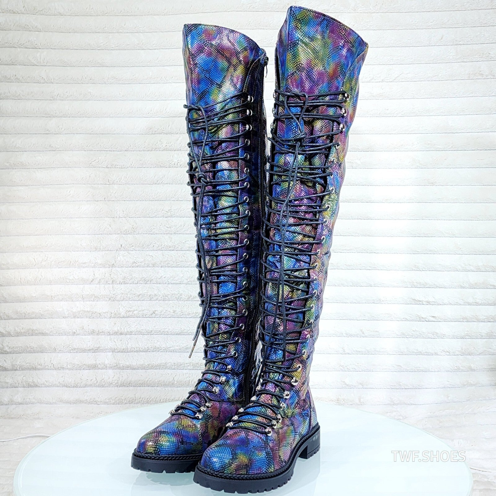 Ocho Colorful Rainbow Snake Corset Lace Over the Knee Fashion Riding Boot Travis