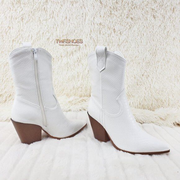 Slayer White Cowgirl Cowboy Ankle Boots Western Block Heels US Sizes 7-11 - Totally Wicked Footwear