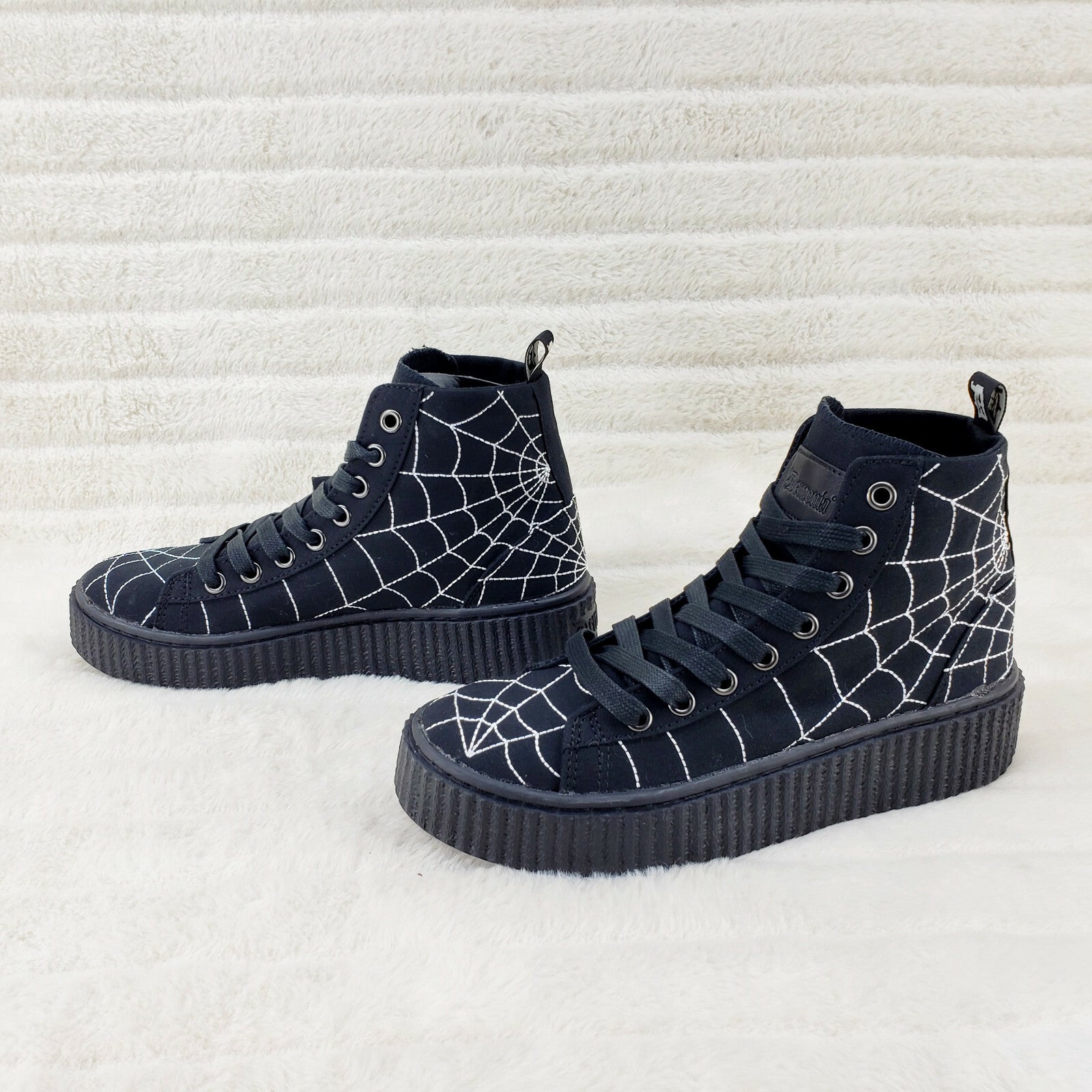 DEMONIA  Stitched Spider Web Hi-Top Creeper Sneaker Goth Punk Men's