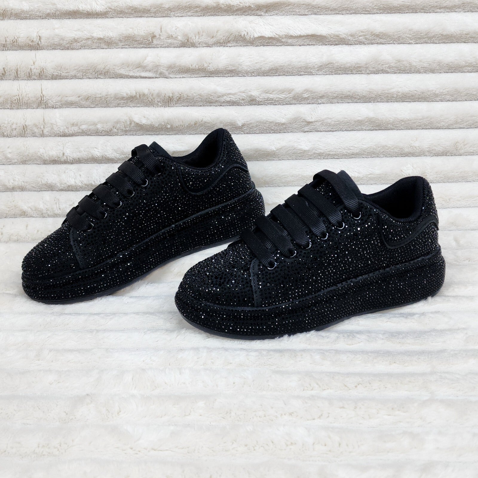 Dazzle Cush Black Rhinestone Platform Sneakers Tennis Shoes