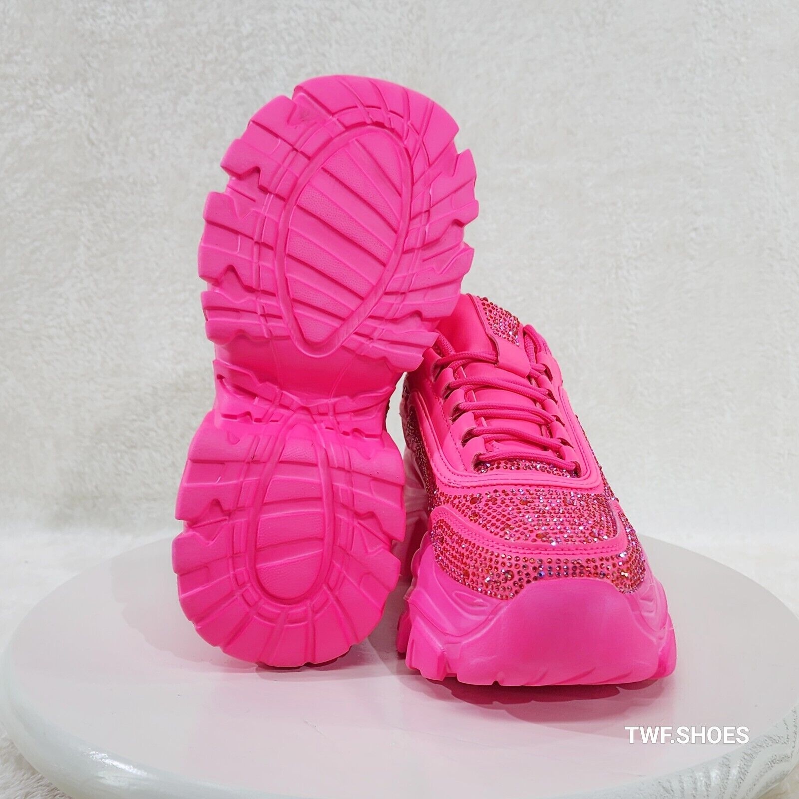 Cush Sport Rhinestone Comfy Platform Light Weight Sneakers Hot Pink - Totally Wicked Footwear