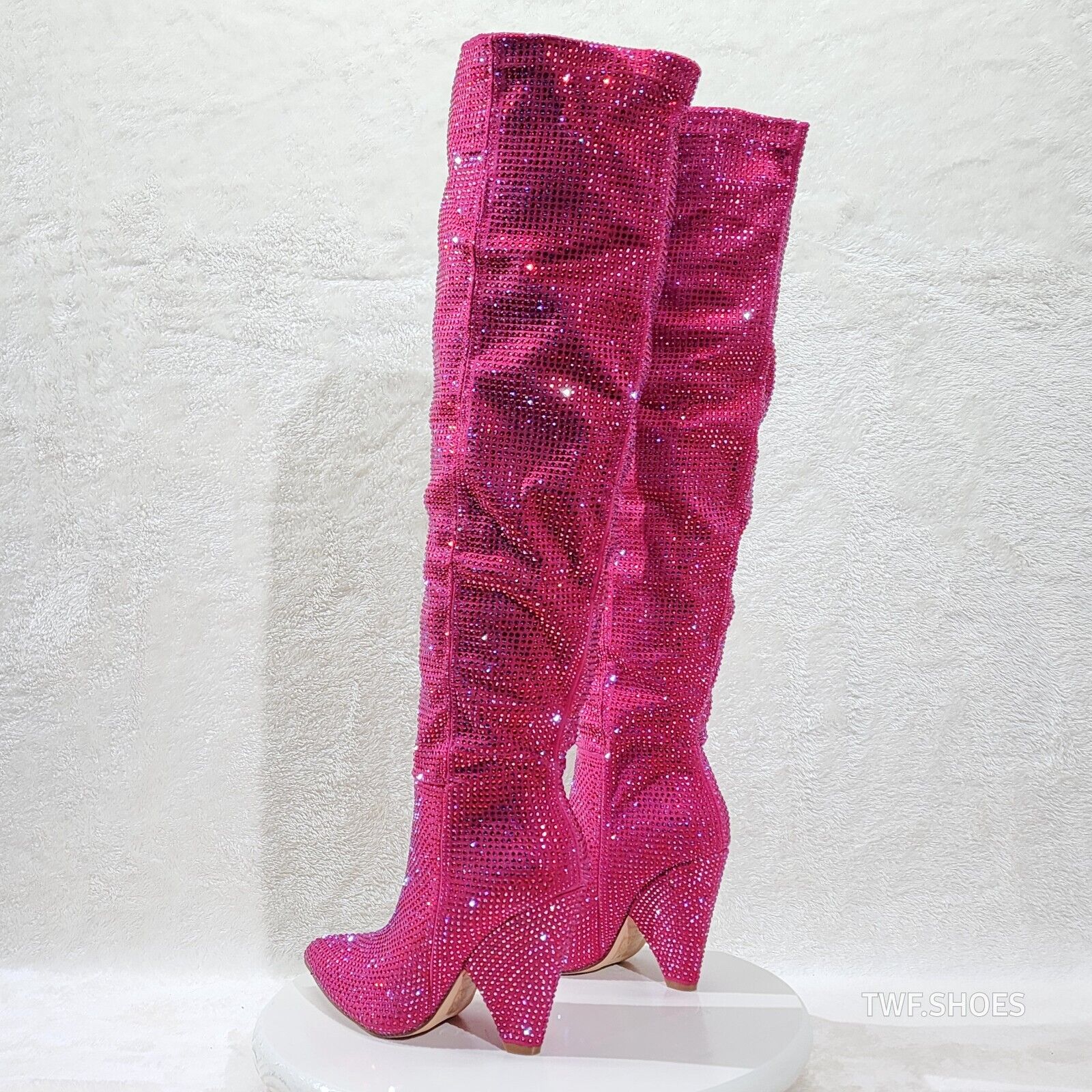 Vegas Fuchsia Pink Rhinestone Over the Knee Thigh boots 4.25" Heels Party Boots - Totally Wicked Footwear