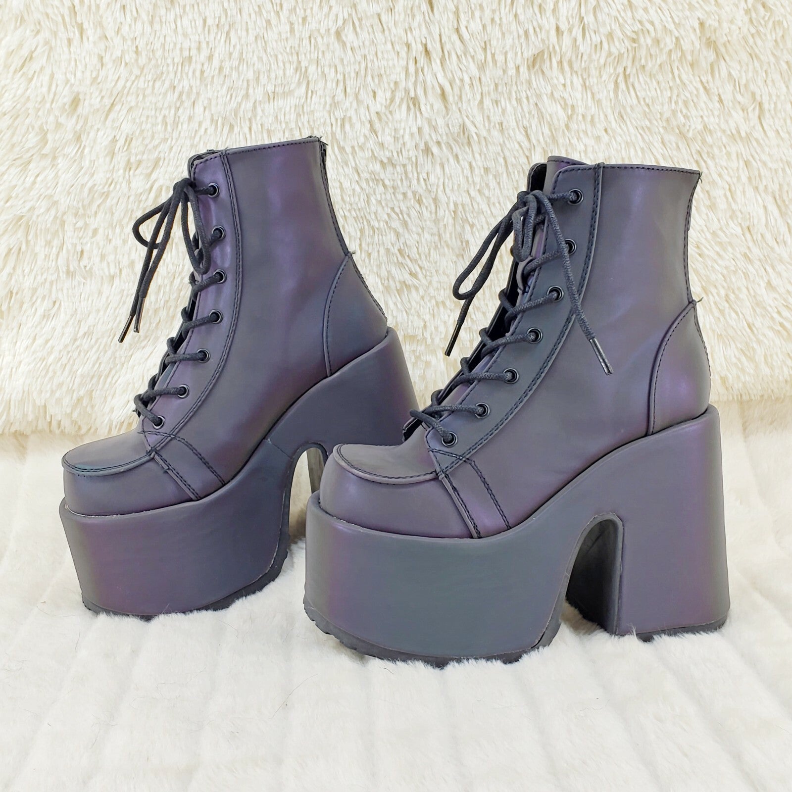 DEMONIA Camel 203 Purple Green Reflective Platform Goth Punk Ankle Boots NY