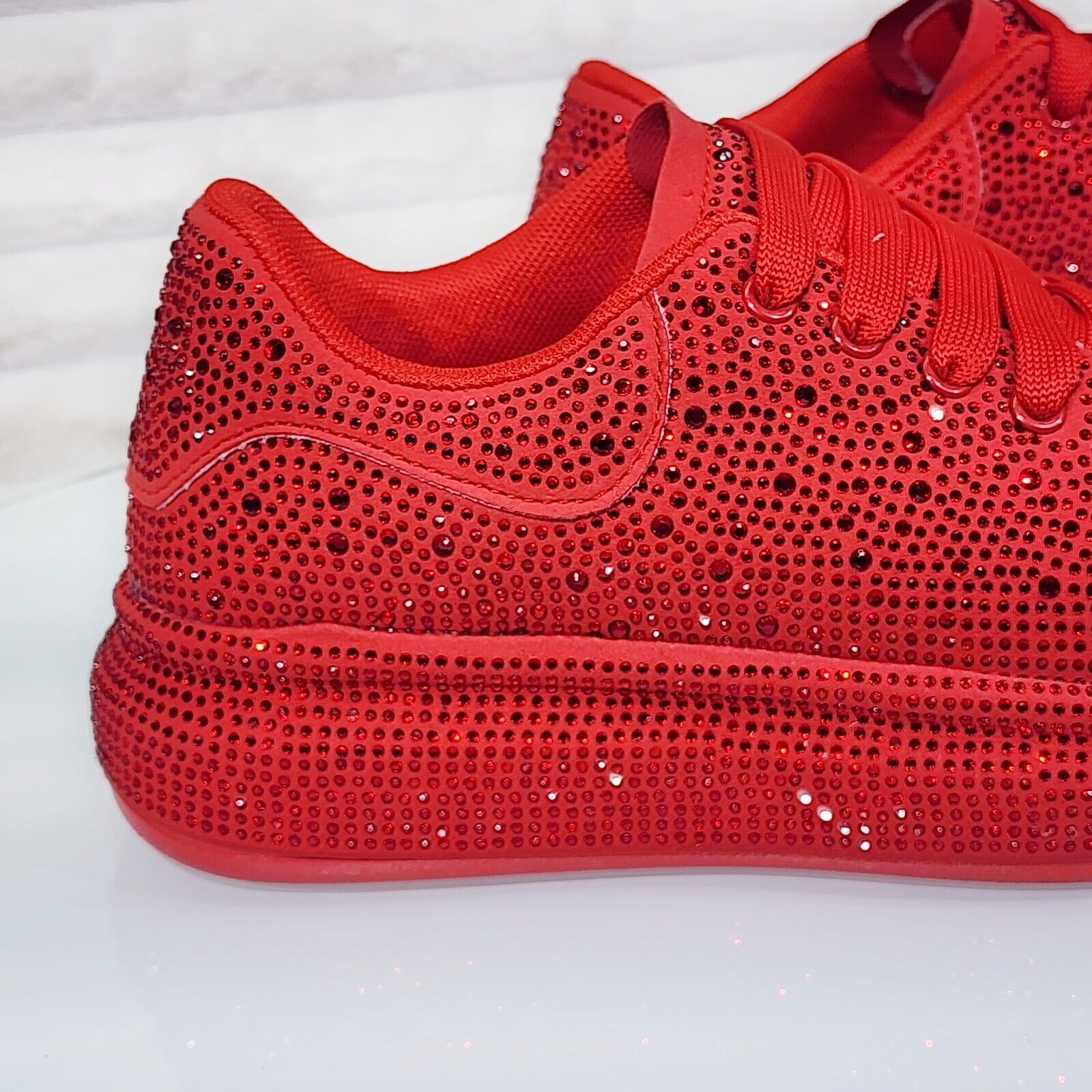 Dazzle Cush Red Rhinestone Comfy Platform Sneakers Tennis Shoes - Totally Wicked Footwear