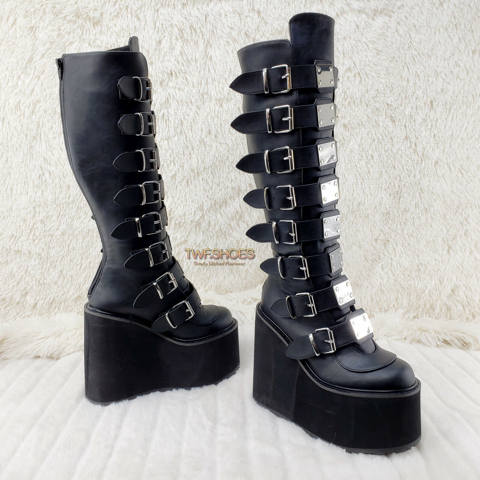 Trinity Swing 815 Black Matte Goth Knee Boot 5.5" Platform DEMONIANY