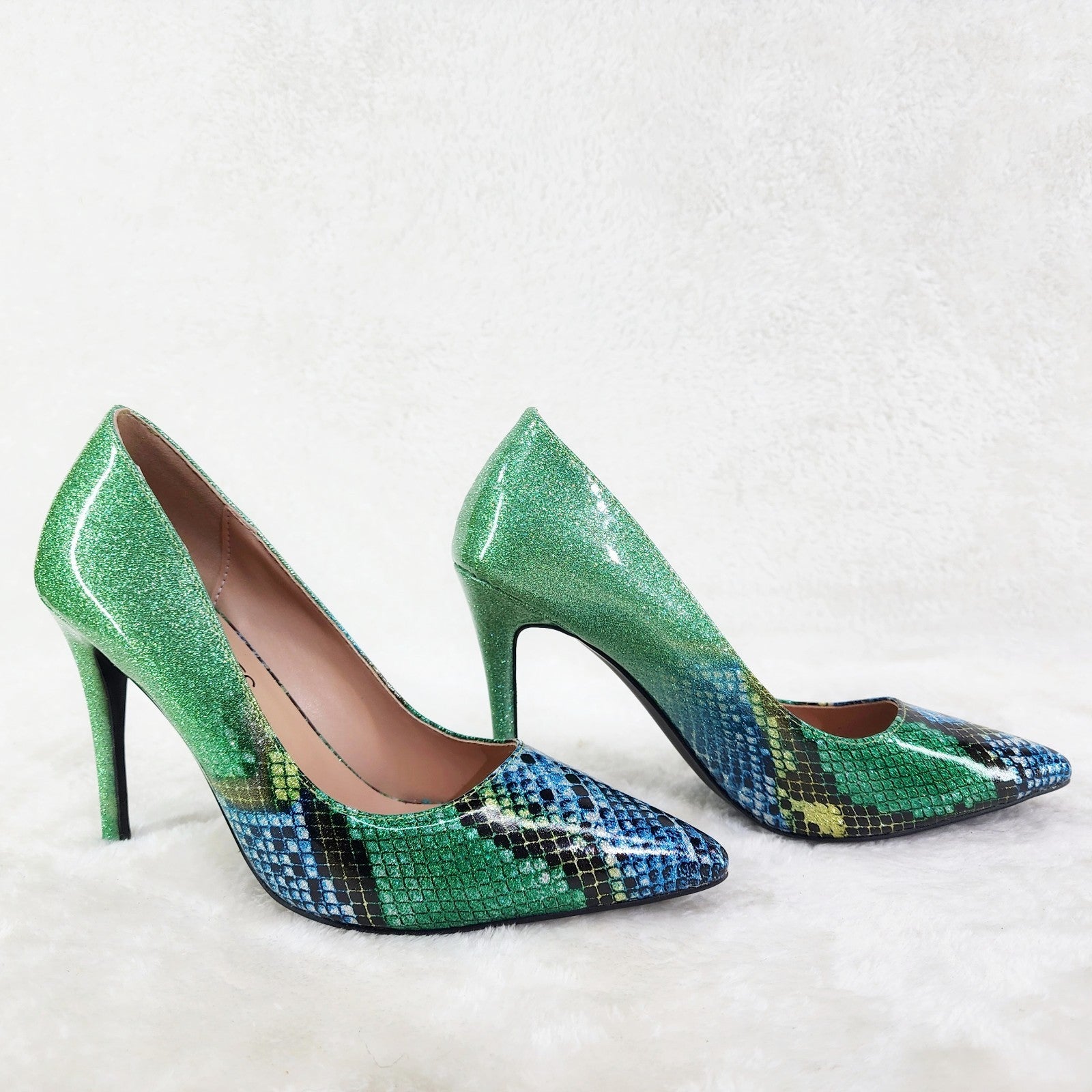 Fabio Green Glitter Ombre  Patent 4" High Heel Shoes Pointy Toe Pump US 7-13