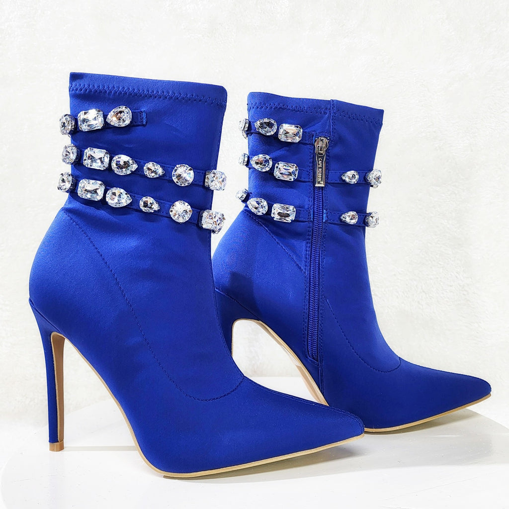 Allure Sexy Stiletto High Heels Blue Stretch Ankle Boot Chelsea Boots - Totally Wicked Footwear