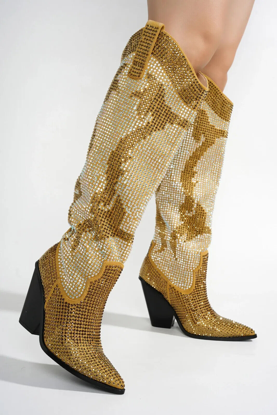 Martina Gold Rhinestones Country Western Glamour Cowgirl Boots - Totally Wicked Footwear