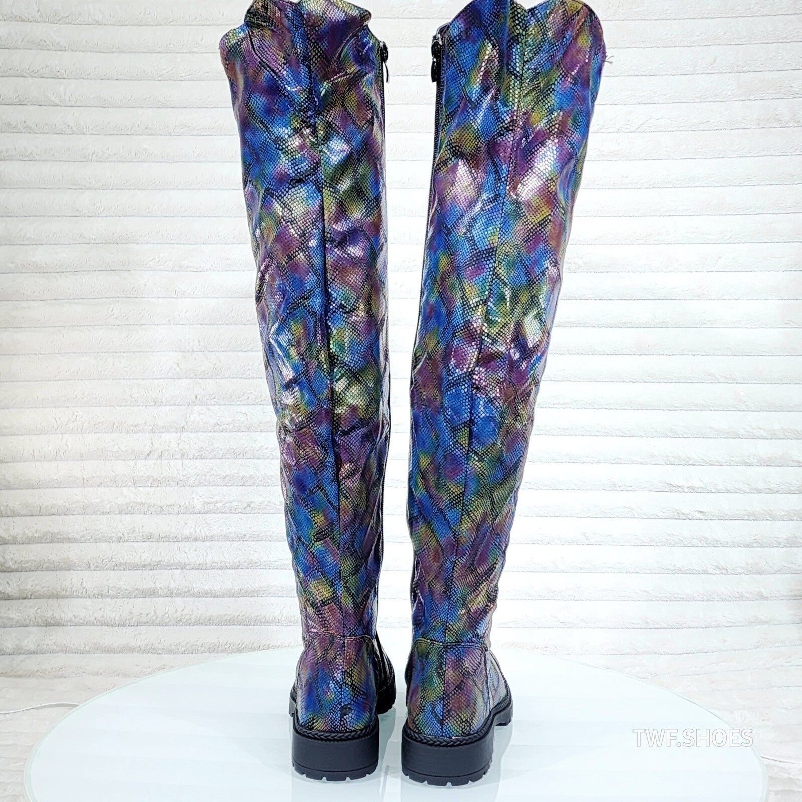 Ocho Colorful Rainbow Snake Corset Lace Over the Knee Fashion Riding Boot Travis