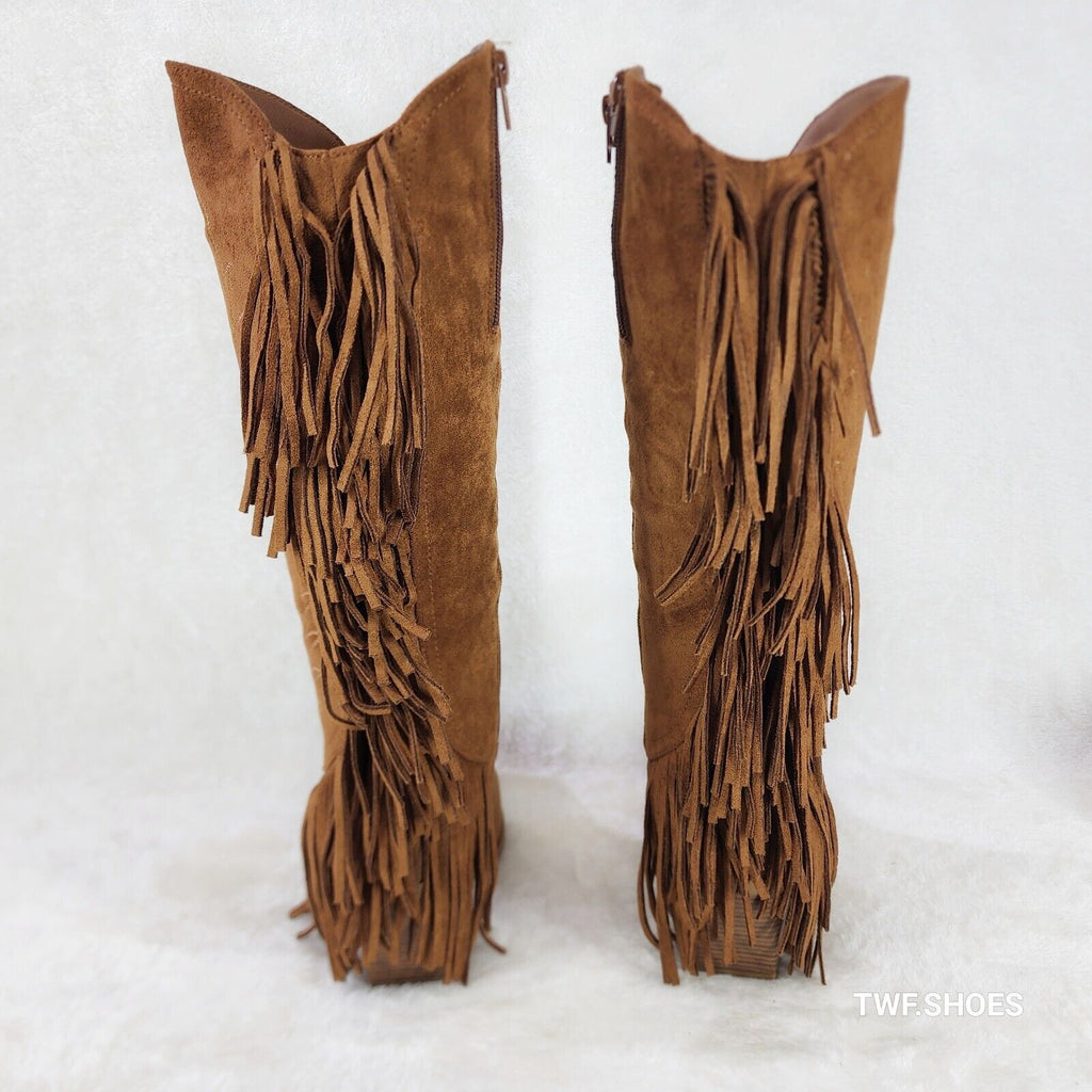 Dusty Roads Whiskey Brown Back Fringe Cowboy Western Cowgirl Boots