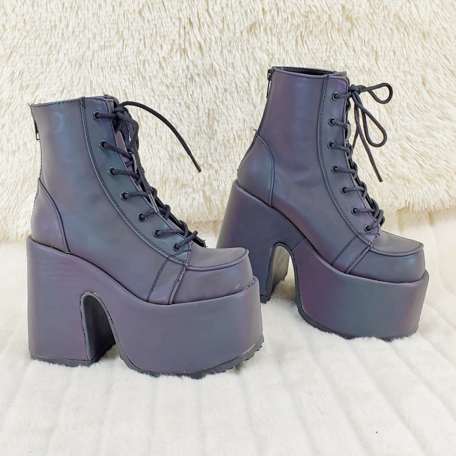 DEMONIA Camel 203 Purple Green Reflective Platform Goth Punk Ankle Boots NY