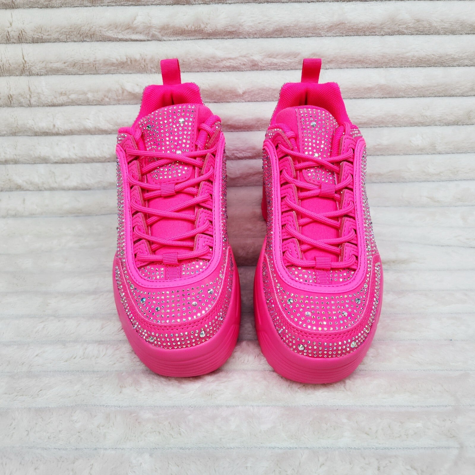 Ultra Cush Hot Pink Rhinestone Platform Sneakers