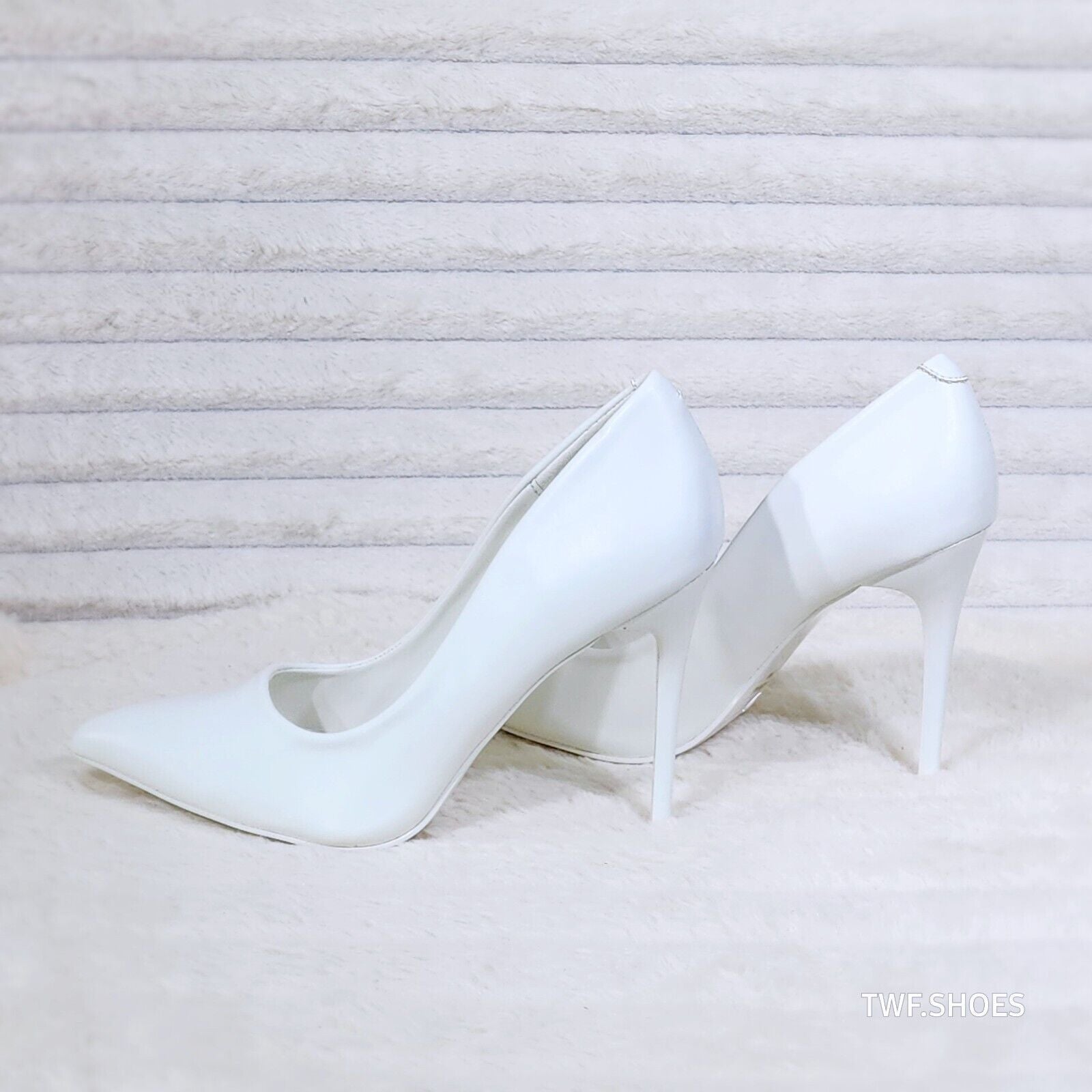 Fabio White Matte 4.5" High Heel Shoes Pointy Toe Pump US Ladies 7-11 - Totally Wicked Footwear