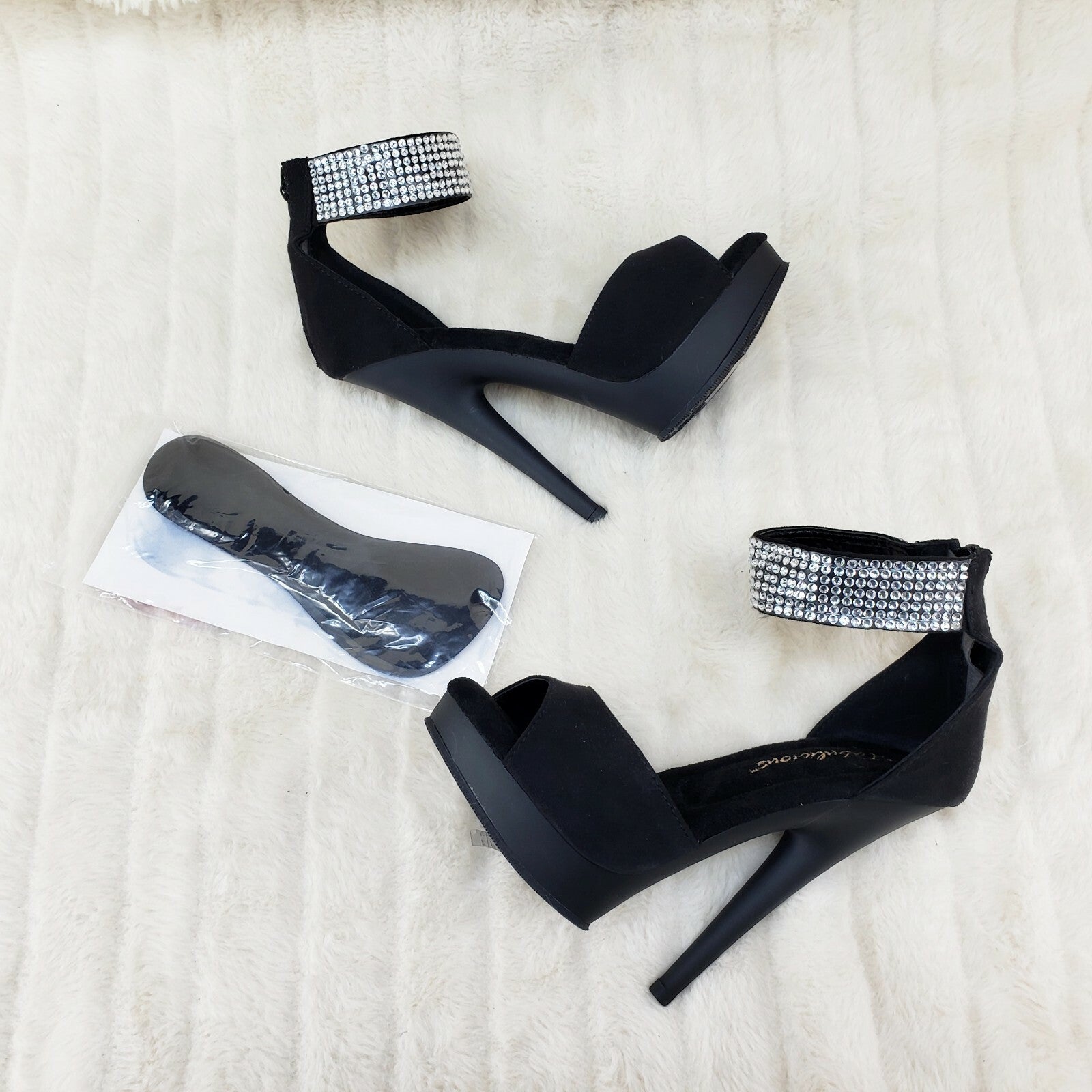 Sultry 625 Black Faux Suede 6" High Heels Platform Sandal Shoes NY