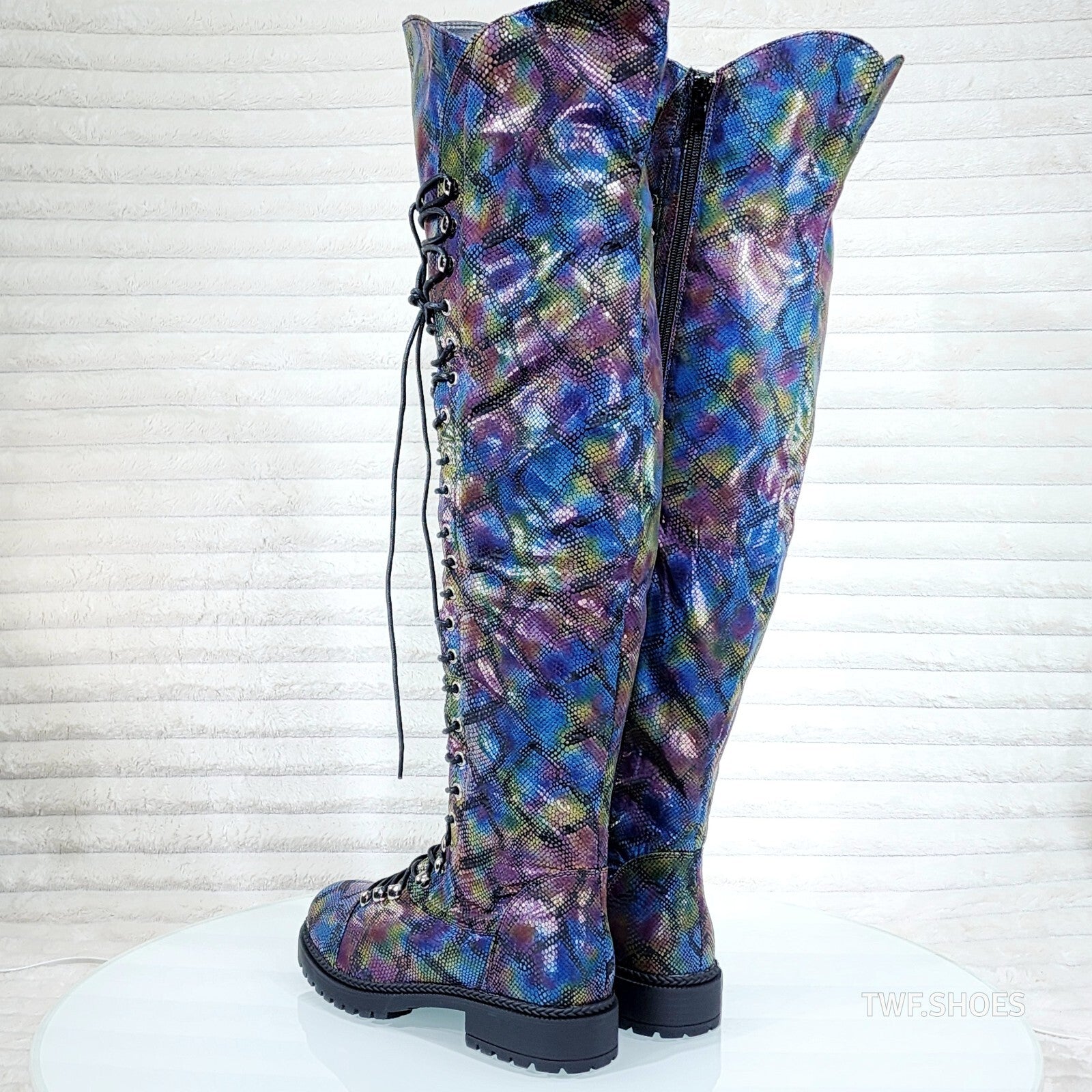 Ocho Colorful Rainbow Snake Corset Lace Over the Knee Fashion Riding Boot Travis