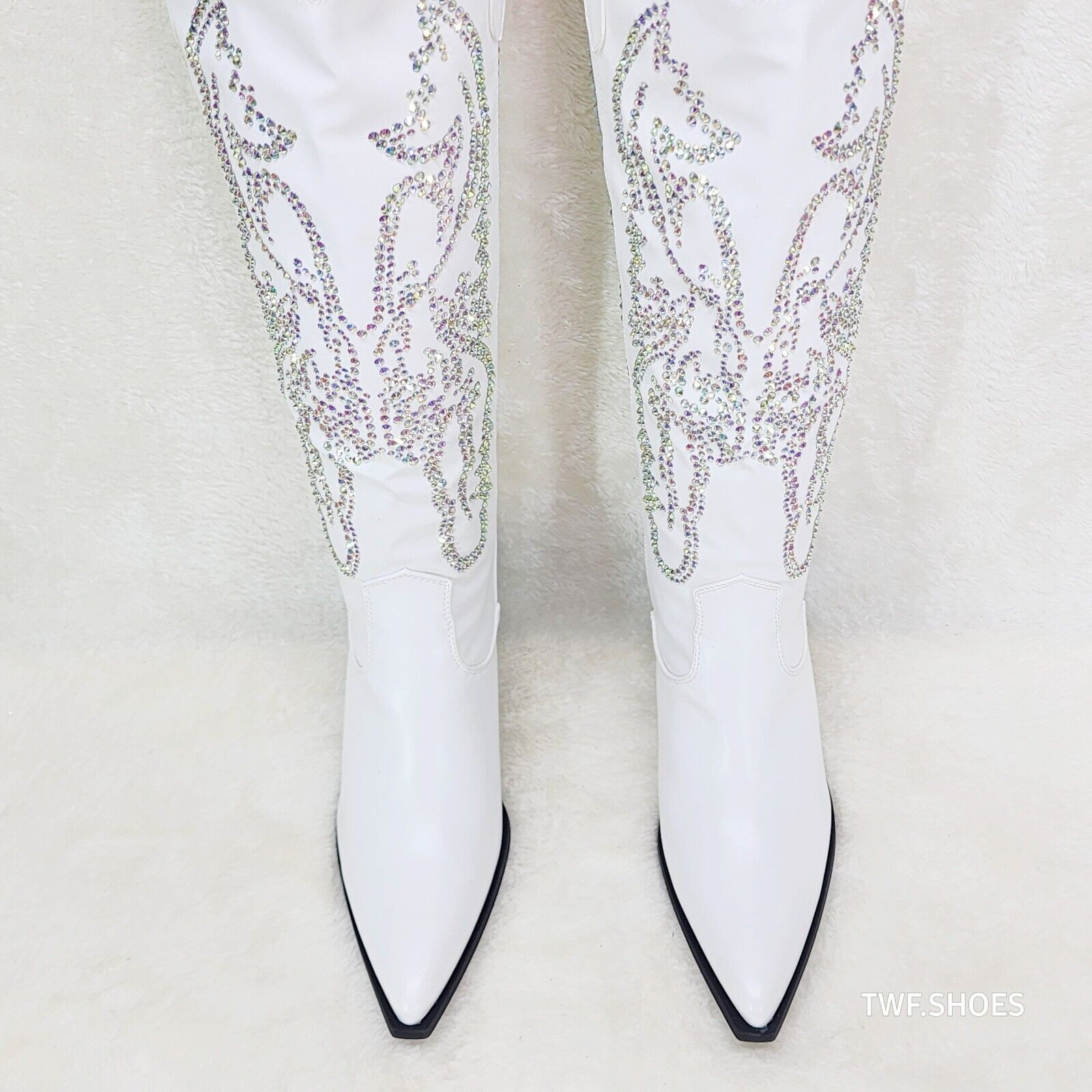 Razzle White Country Western Cowgirl Knee Boots Rhinestone Dazzle - Totally Wicked Footwear