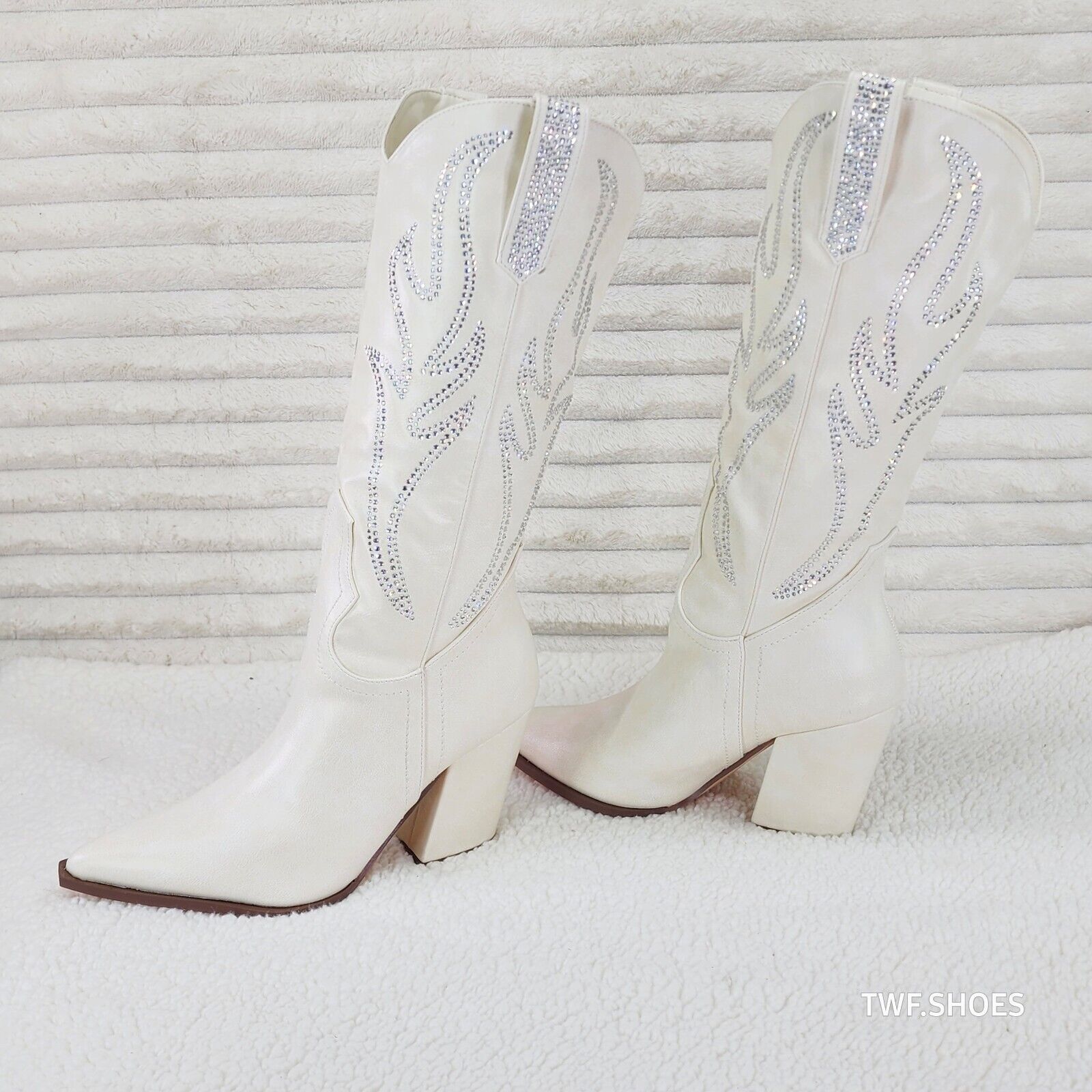 So Me Mileage Cream Ivory Rhinestone Design Western Cowgirl Boots - Totally Wicked Footwear