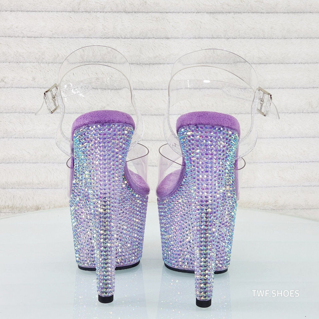 Bejeweled 708RS Rhinestone Platform 7" Stiletto High Heel Shoes Lilac Purple - Totally Wicked Footwear