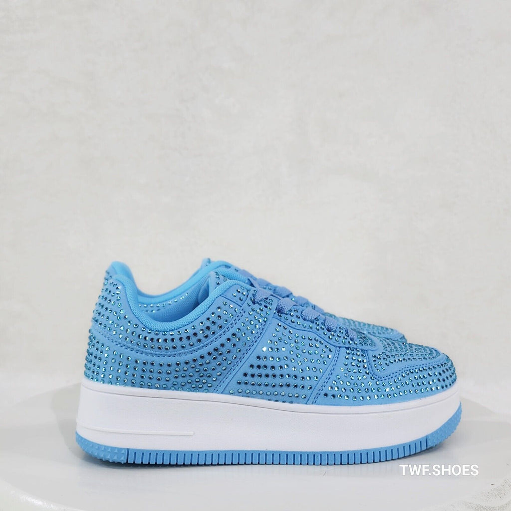 Eden Light baby Sky Blue Rhinestone Platform Sneakers Tennis Shoes