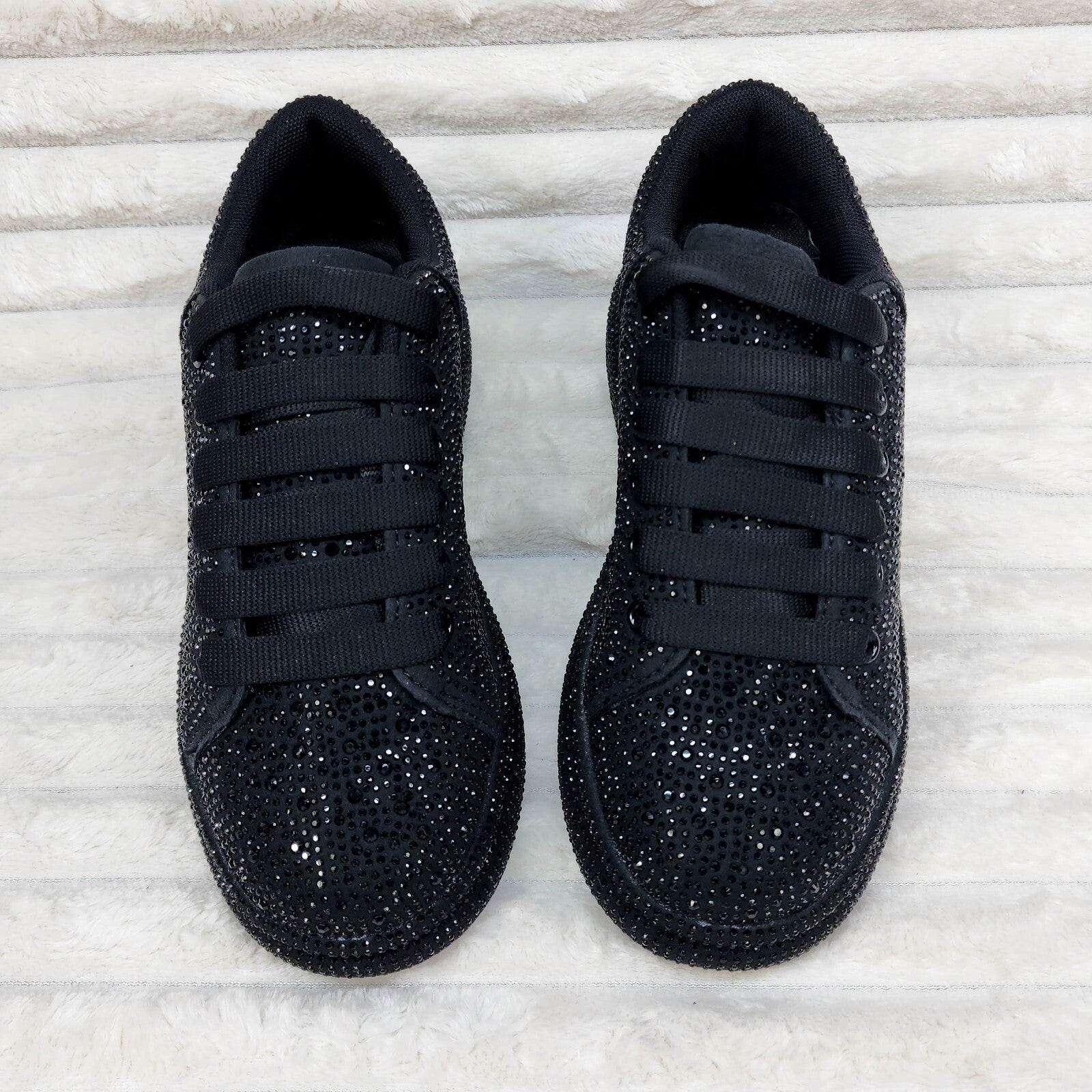 Dazzle Cush Black Rhinestone Platform Sneakers Tennis Shoes