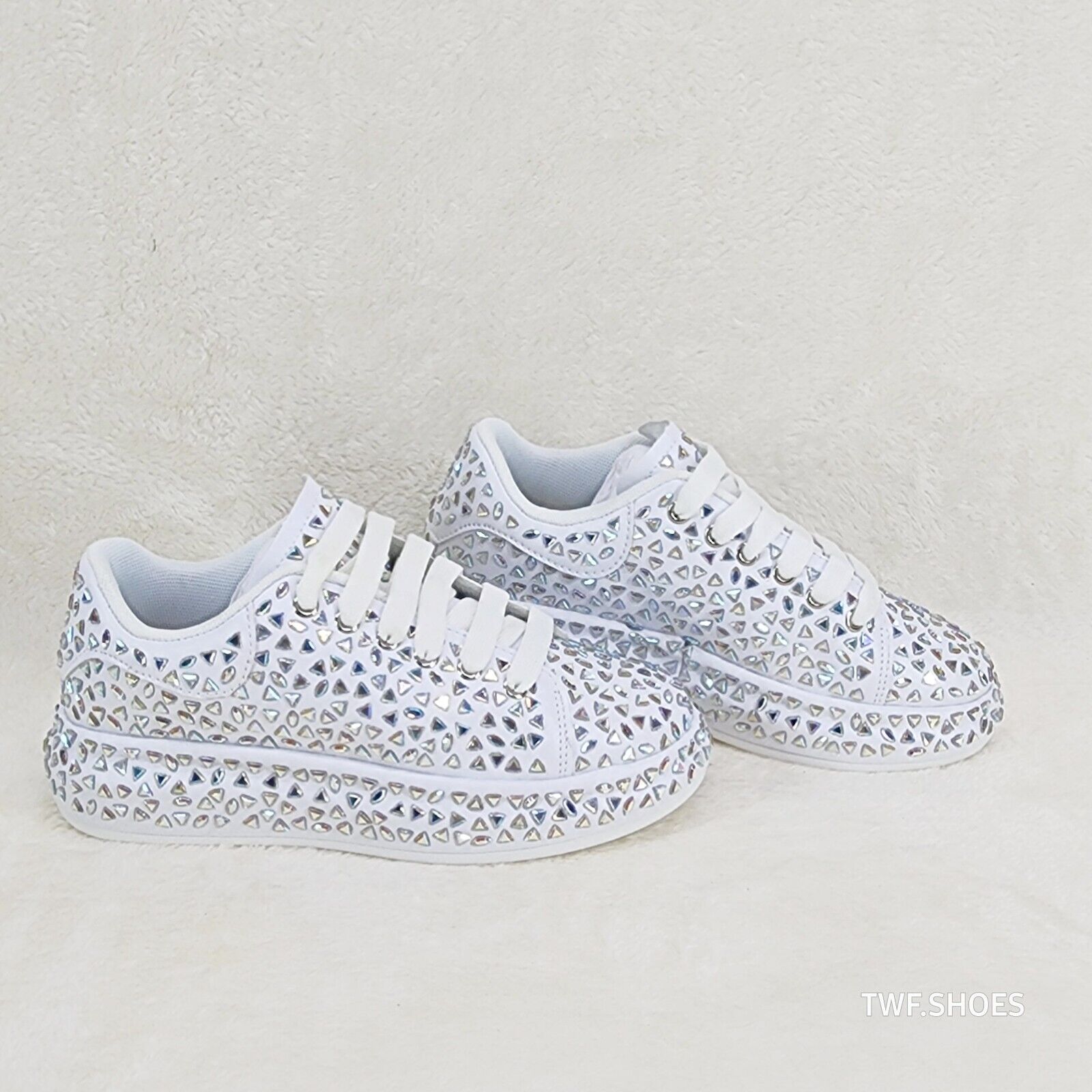 Geo Dazzle Cush Iridescent Stone White Platform Sneakers Tennis Shoes - Totally Wicked Footwear
