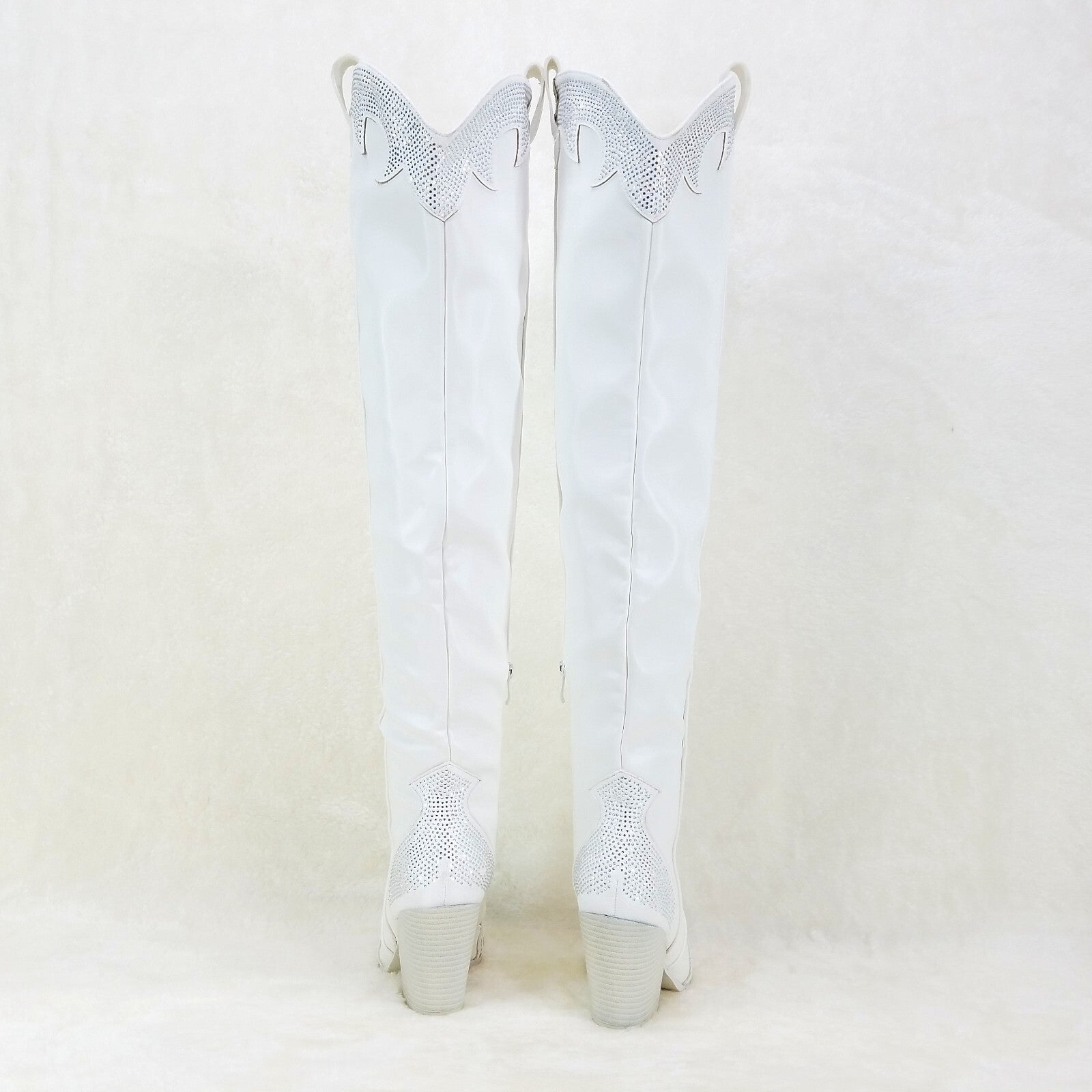Primal Country Western Sexy White OTK Thigh Boots With Rhinestone Trims
