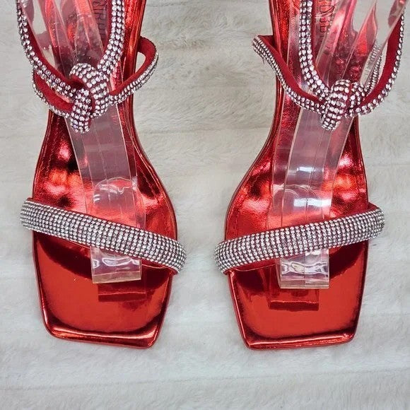 Lexton Red Metallic Knotted Strap Rhinestone Stiletto High Heels Sandal NEW - Totally Wicked Footwear