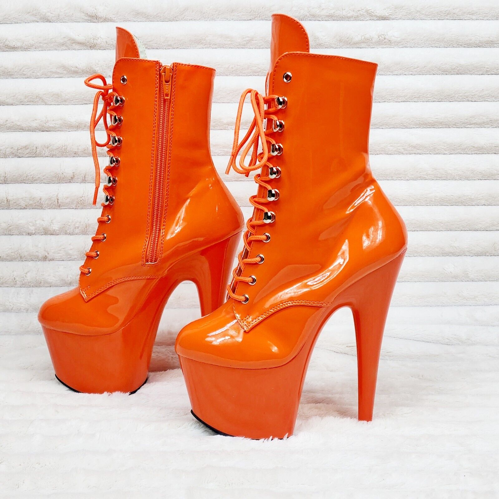 Adore 1020 Orange Patent  7" High Heel Platform Ankle Boots NY - Totally Wicked Footwear