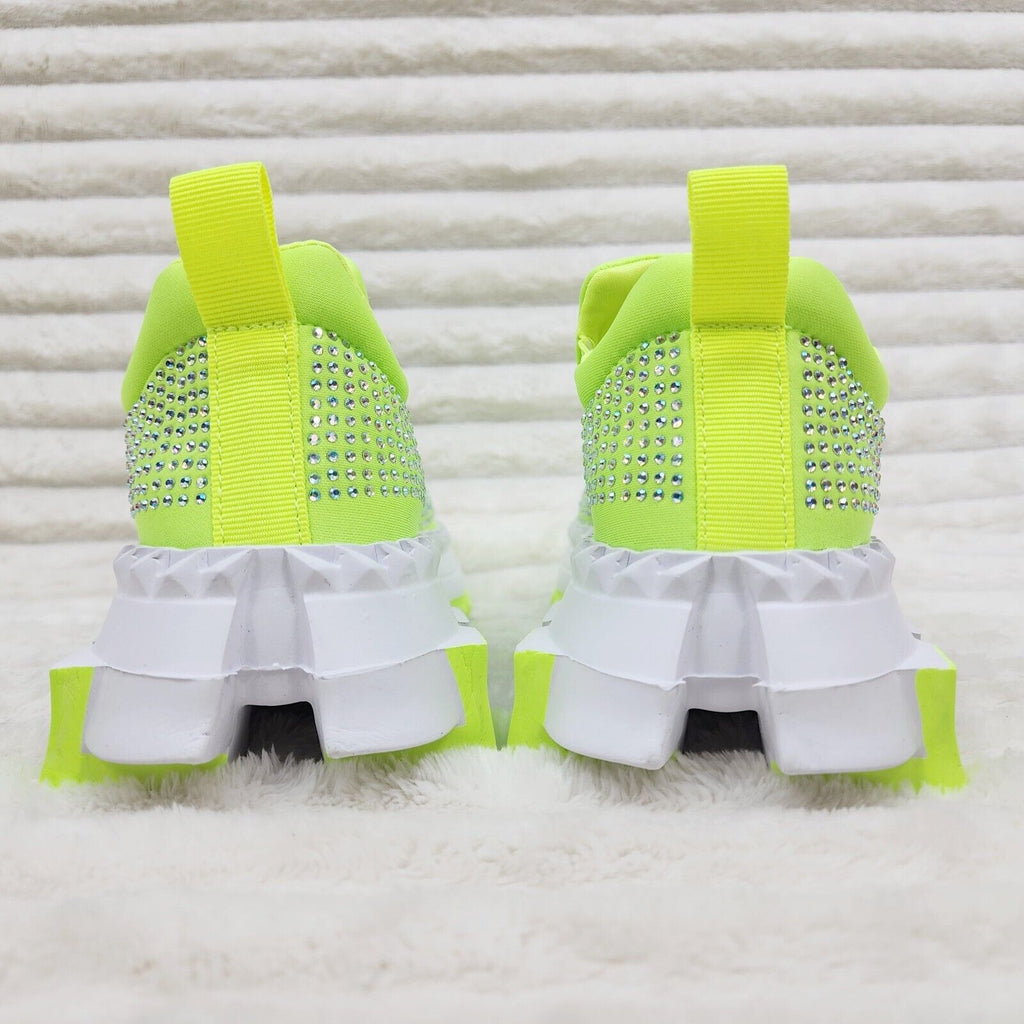 Presto Light Weight Slip on Neon Yellow Rhinestone Sneakers - Running Shoes - Totally Wicked Footwear