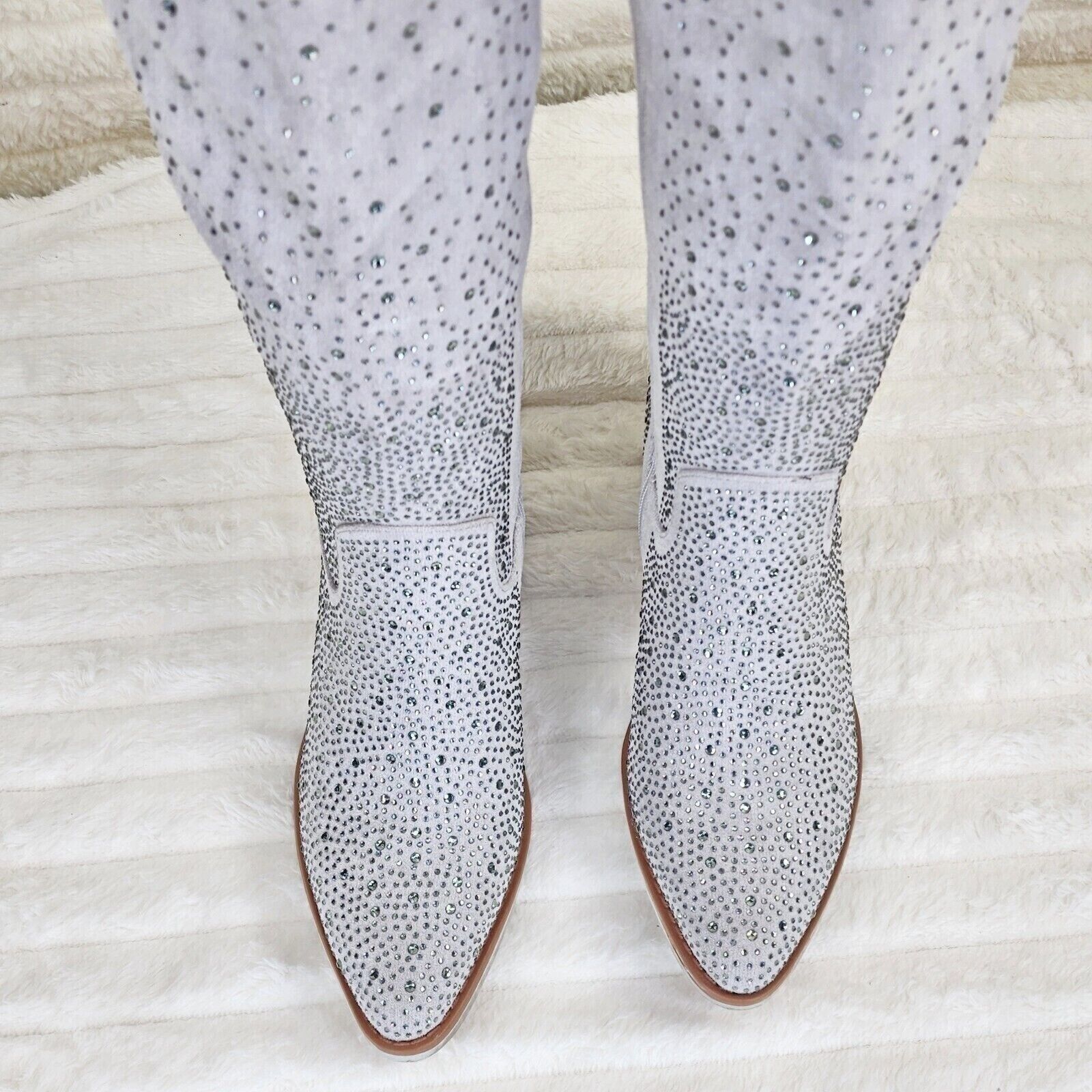 Wild Ones Glamour Cowboy Rhinestone Cowgirl Boots Tuck Zipper Silver Gray - Totally Wicked Footwear